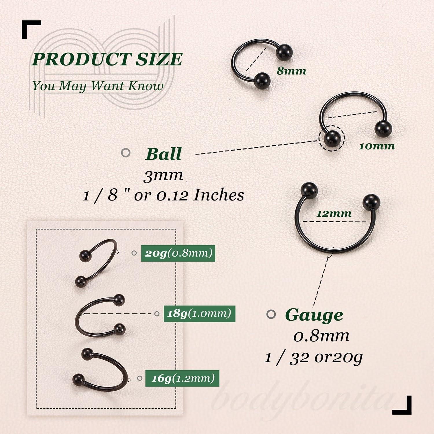 imageBodyBonita G23 Titanium Horseshoe Septum Rings 23pcs Nose Rings Circular Barbell Spikes Septum Jewelry Nose Piercing Jewelry Conch Helix Rook Lip Cartilage Earring Men Gold PlatedSilverBlackBlack3pcs