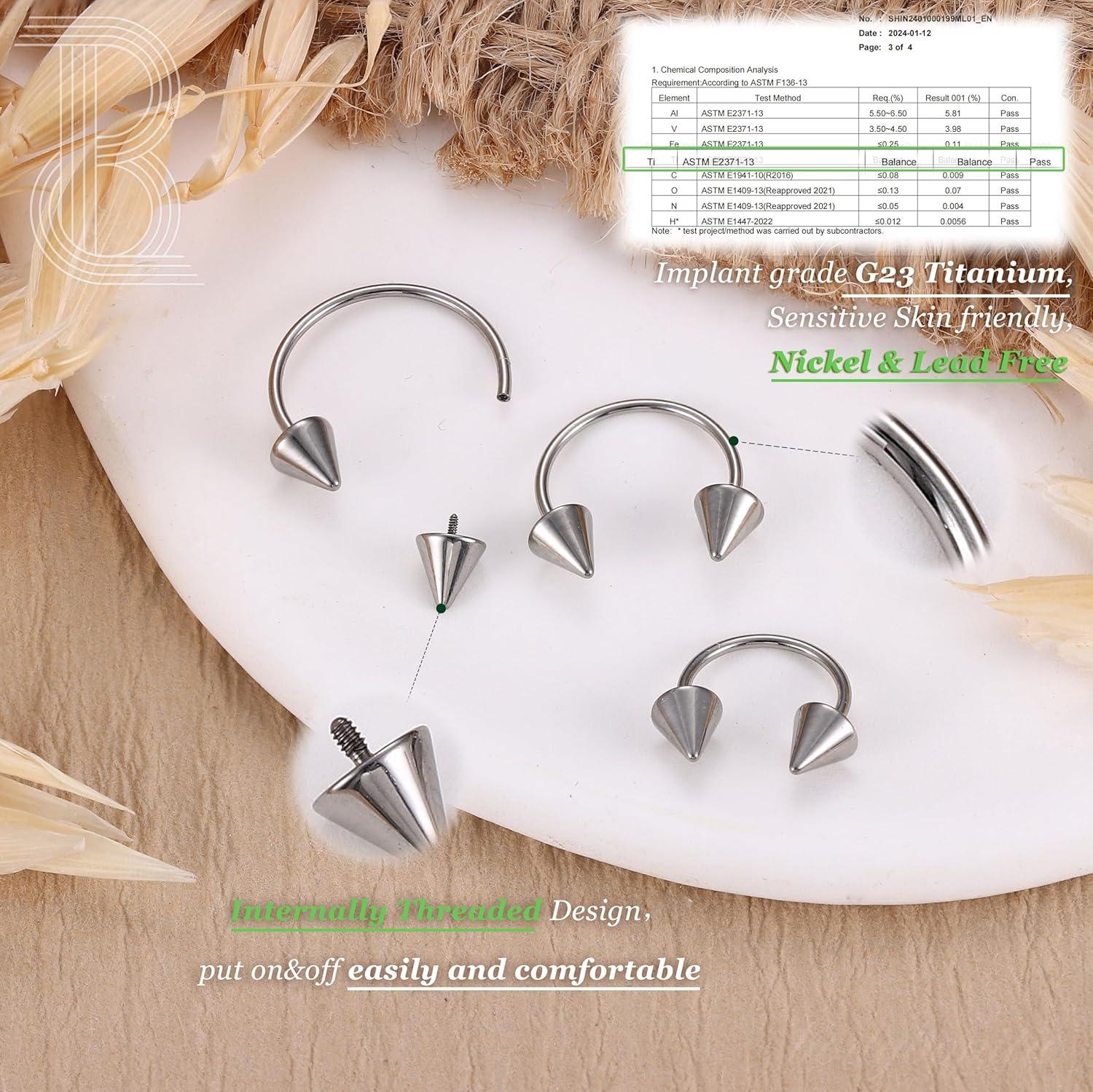 imageBodyBonita G23 Titanium Horseshoe Septum Rings 23pcs Nose Rings Circular Barbell Spikes Septum Jewelry Nose Piercing Jewelry Conch Helix Rook Lip Cartilage Earring Men Gold PlatedSilverBlackSilver3pcs