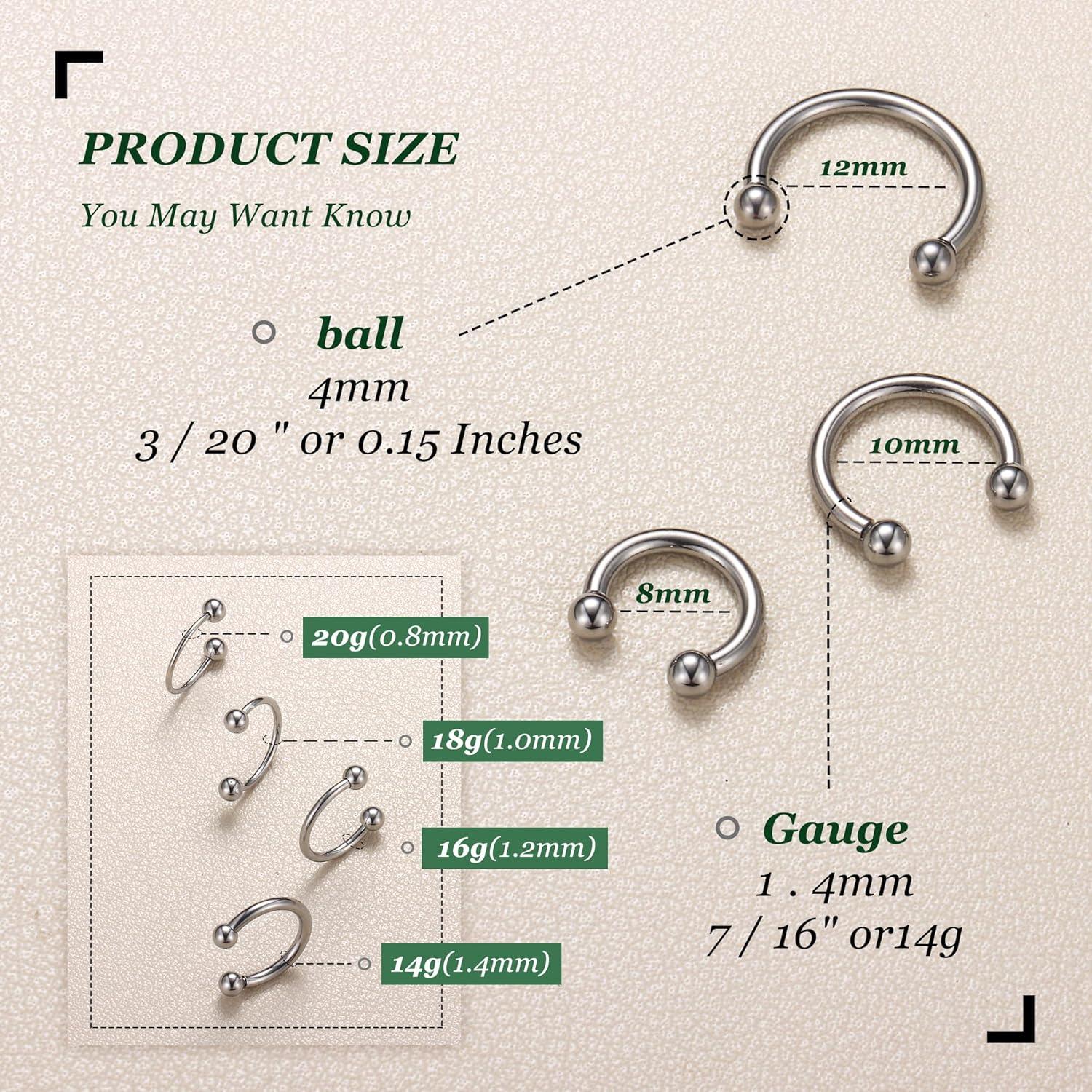 imageBodyBonita G23 Titanium Horseshoe Septum Rings 23pcs Nose Rings Circular Barbell Spikes Septum Jewelry Nose Piercing Jewelry Conch Helix Rook Lip Cartilage Earring Men Gold PlatedSilverBlackSilver3pcs