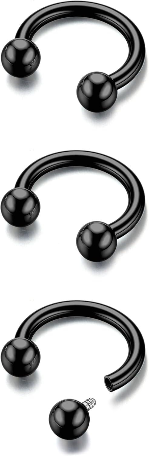 imageBodyBonita G23 Titanium Horseshoe Septum Rings 23pcs Nose Rings Circular Barbell Spikes Septum Jewelry Nose Piercing Jewelry Conch Helix Rook Lip Cartilage Earring Men Gold PlatedSilverBlackBlack3pcs