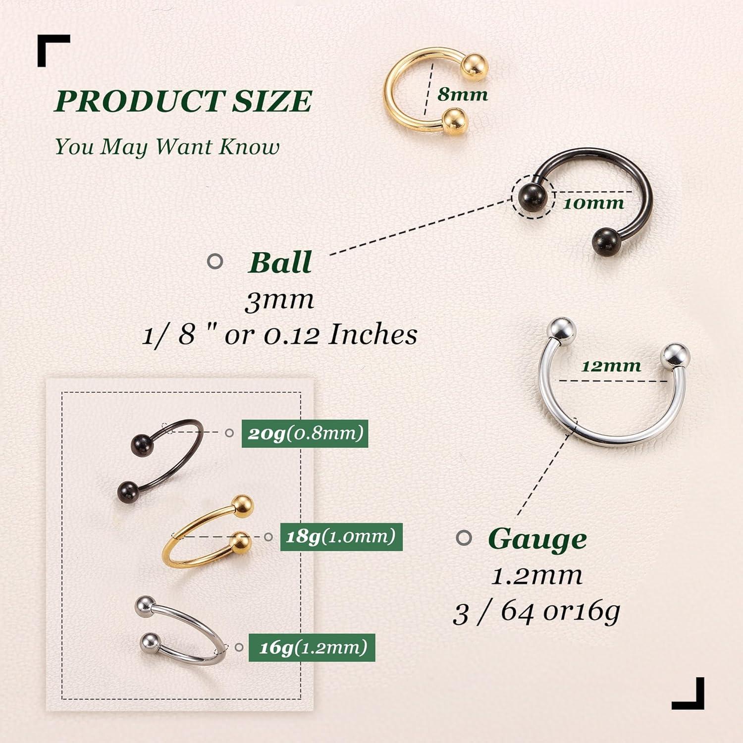 imageBodyBonita G23 Titanium Horseshoe Septum Rings 23pcs Nose Rings Circular Barbell Spikes Septum Jewelry Nose Piercing Jewelry Conch Helix Rook Lip Cartilage Earring Men Gold PlatedSilverBlackMixed3pcs