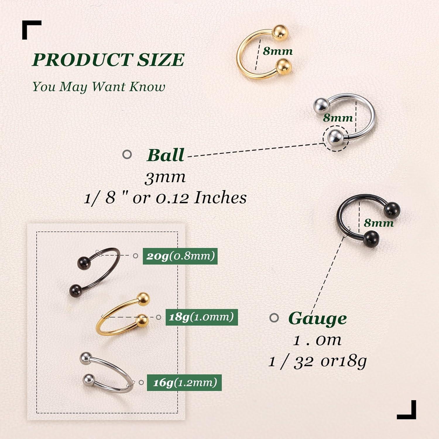 imageBodyBonita G23 Titanium Horseshoe Septum Rings 23pcs Nose Rings Circular Barbell Spikes Septum Jewelry Nose Piercing Jewelry Conch Helix Rook Lip Cartilage Earring Men Gold PlatedSilverBlackMixed3pcs