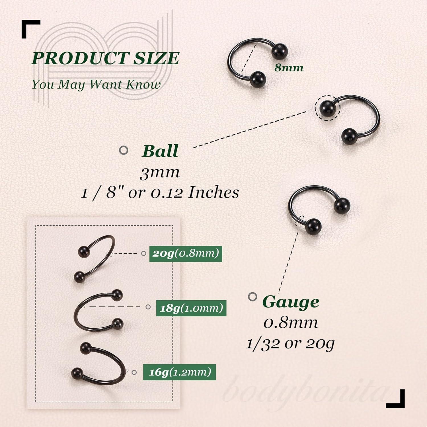 imageBodyBonita G23 Titanium Horseshoe Septum Rings 23pcs Nose Rings Circular Barbell Spikes Septum Jewelry Nose Piercing Jewelry Conch Helix Rook Lip Cartilage Earring Men Gold PlatedSilverBlackBlack3pcs