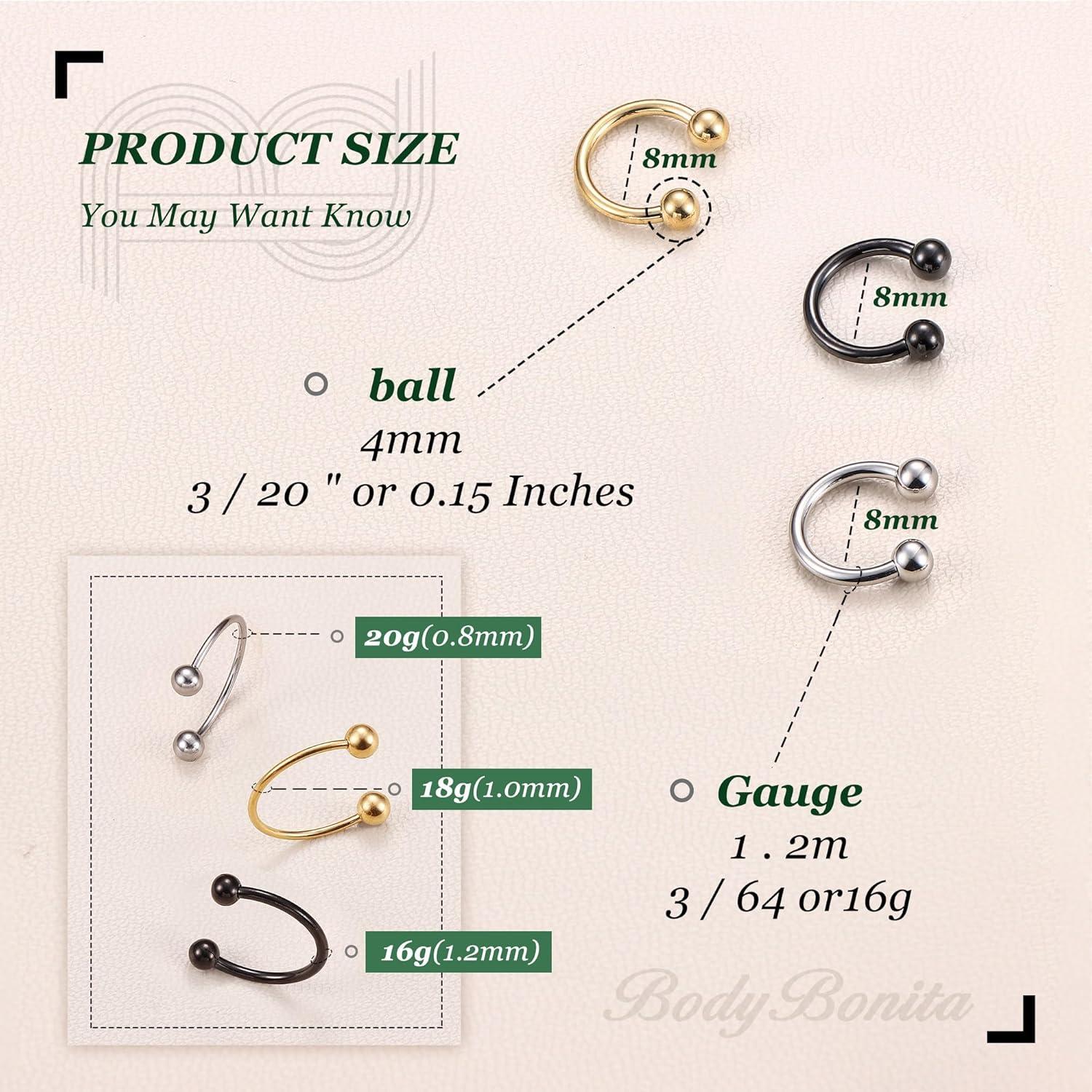 imageBodyBonita G23 Titanium Horseshoe Septum Rings 23pcs Nose Rings Circular Barbell Spikes Septum Jewelry Nose Piercing Jewelry Conch Helix Rook Lip Cartilage Earring Men Gold PlatedSilverBlackMixed3pcs