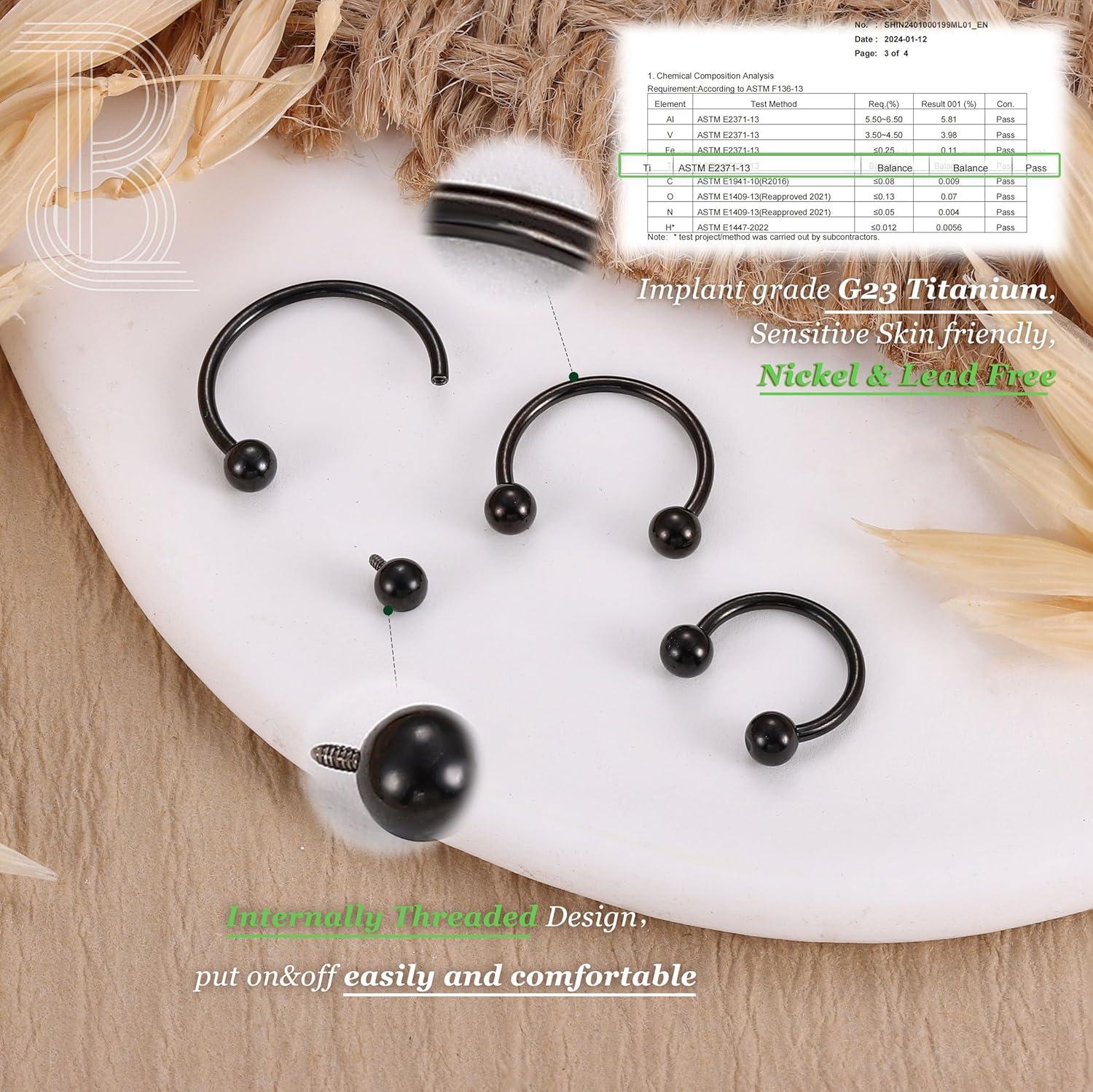 imageBodyBonita G23 Titanium Horseshoe Septum Rings 23pcs Nose Rings Circular Barbell Spikes Septum Jewelry Nose Piercing Jewelry Conch Helix Rook Lip Cartilage Earring Men Gold PlatedSilverBlackBlack3pcs