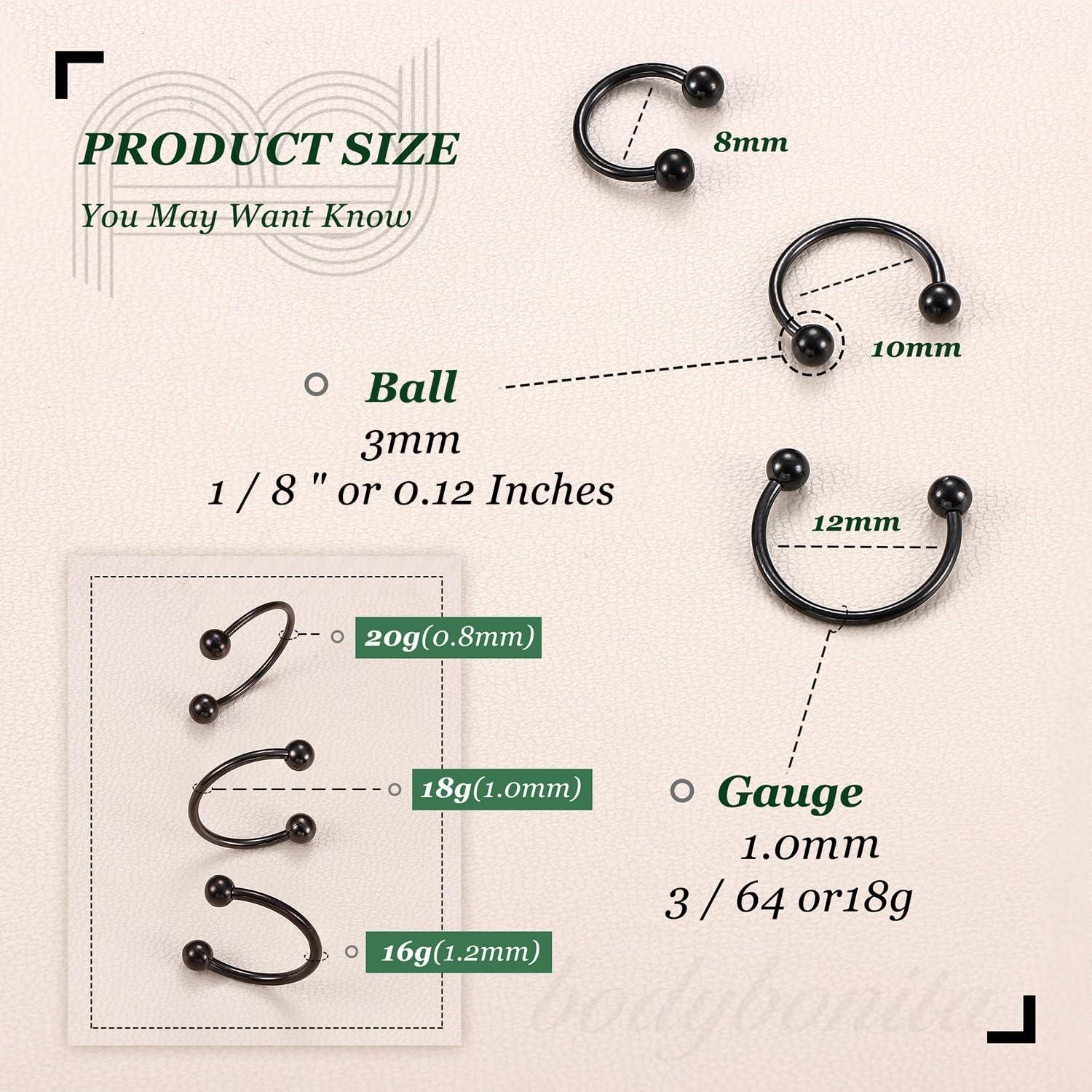 imageBodyBonita G23 Titanium Horseshoe Septum Rings 23pcs Nose Rings Circular Barbell Spikes Septum Jewelry Nose Piercing Jewelry Conch Helix Rook Lip Cartilage Earring Men Gold PlatedSilverBlackBlack3pcs