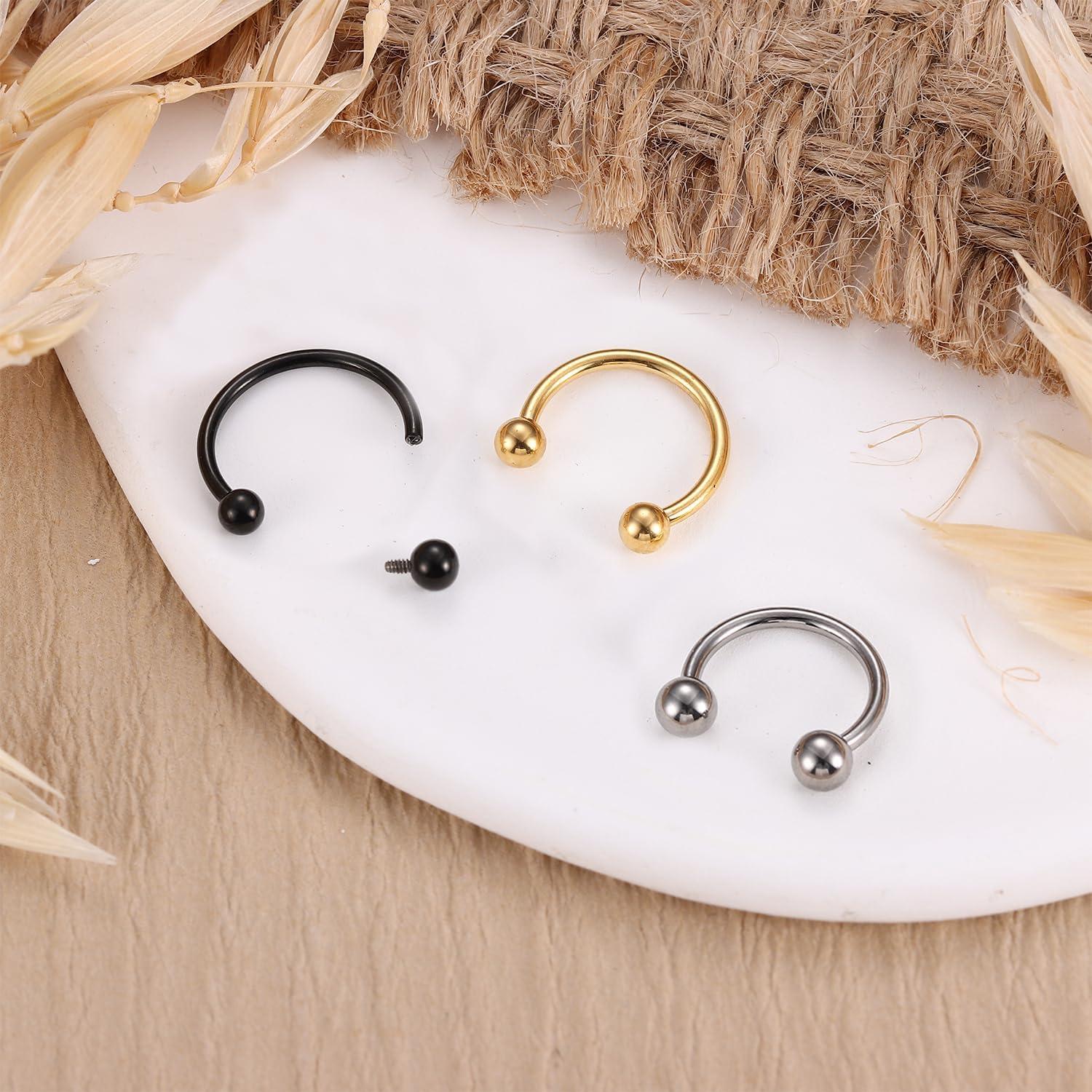 imageBodyBonita G23 Titanium Horseshoe Septum Rings 23pcs Nose Rings Circular Barbell Spikes Septum Jewelry Nose Piercing Jewelry Conch Helix Rook Lip Cartilage Earring Men Gold PlatedSilverBlackMixed3pcs