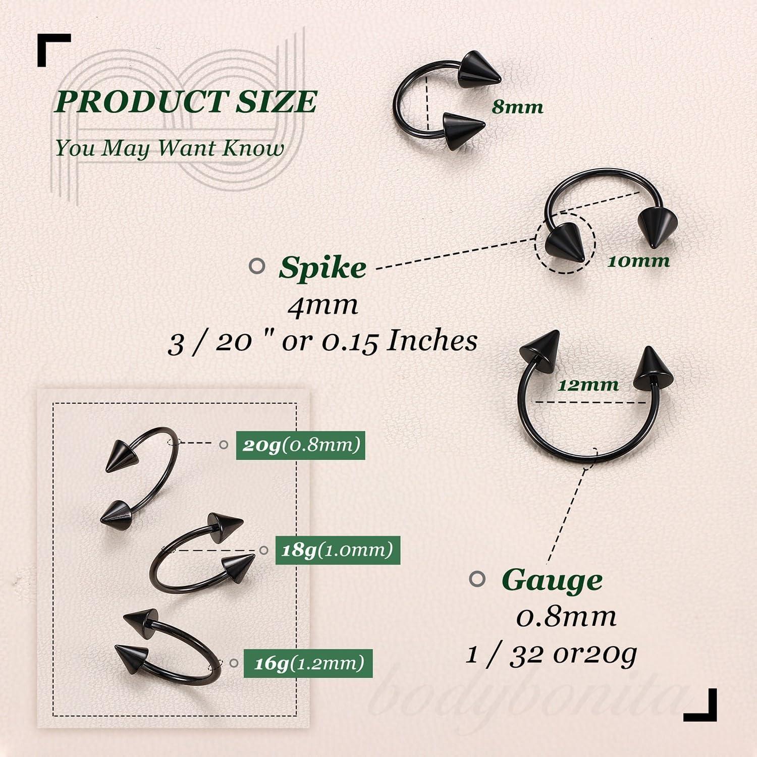 imageBodyBonita G23 Titanium Horseshoe Septum Rings 23pcs Nose Rings Circular Barbell Spikes Septum Jewelry Nose Piercing Jewelry Conch Helix Rook Lip Cartilage Earring Men Gold PlatedSilverBlackBlack3pcs