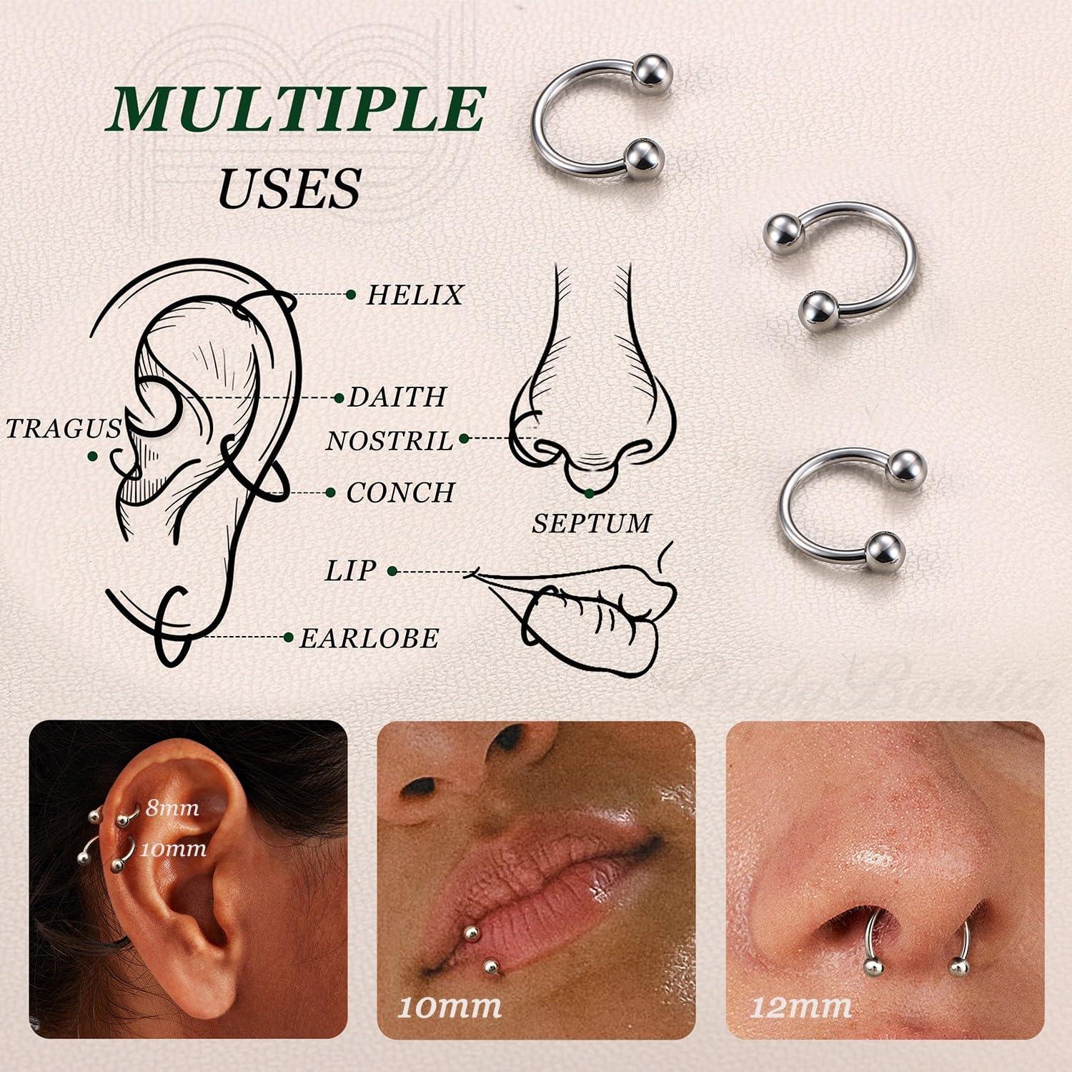 imageBodyBonita G23 Titanium Horseshoe Septum Rings 23pcs Nose Rings Circular Barbell Spikes Septum Jewelry Nose Piercing Jewelry Conch Helix Rook Lip Cartilage Earring Men Gold PlatedSilverBlackSilver3pcs