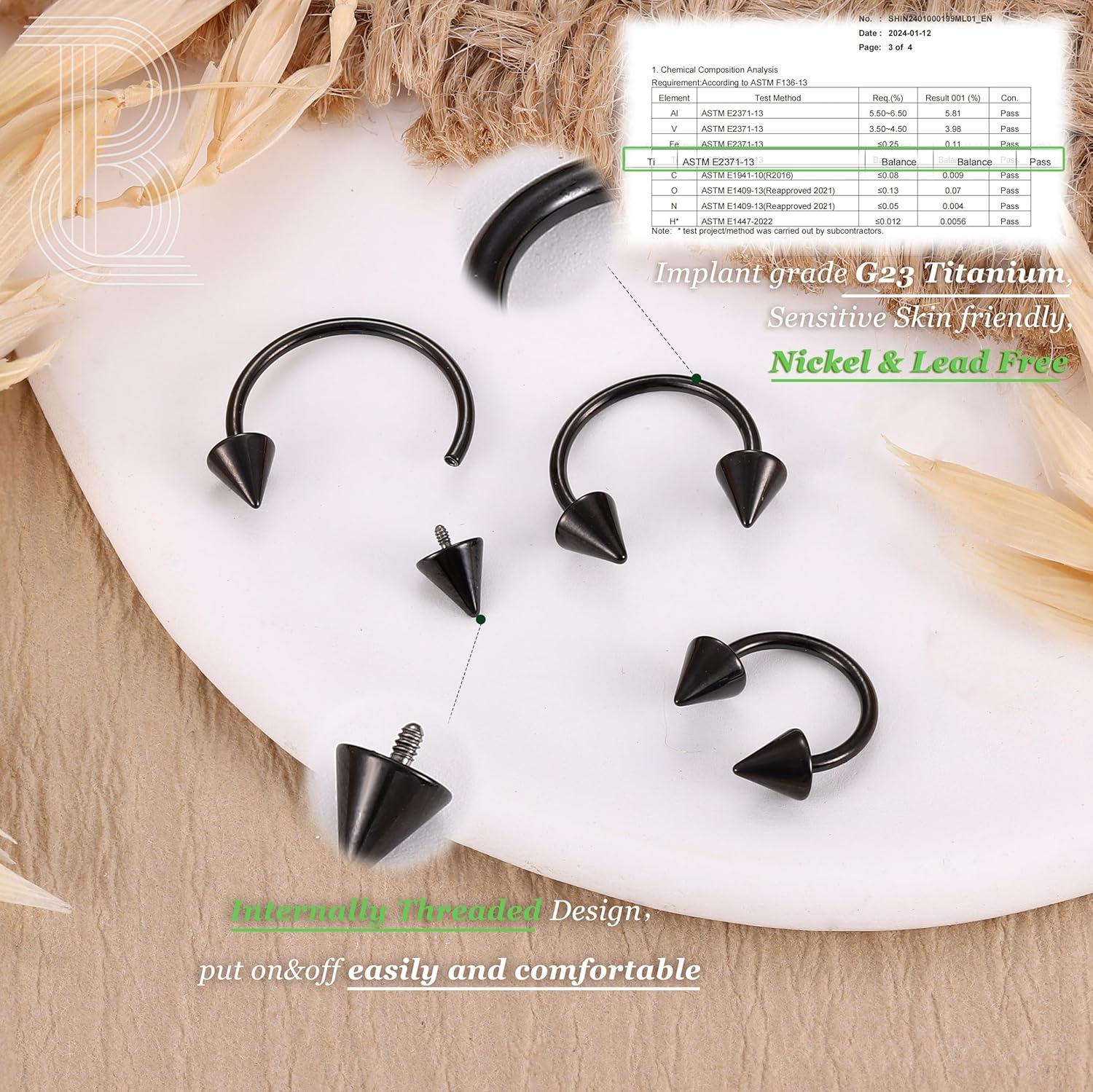 imageBodyBonita G23 Titanium Horseshoe Septum Rings 23pcs Nose Rings Circular Barbell Spikes Septum Jewelry Nose Piercing Jewelry Conch Helix Rook Lip Cartilage Earring Men Gold PlatedSilverBlackBlack3pcs