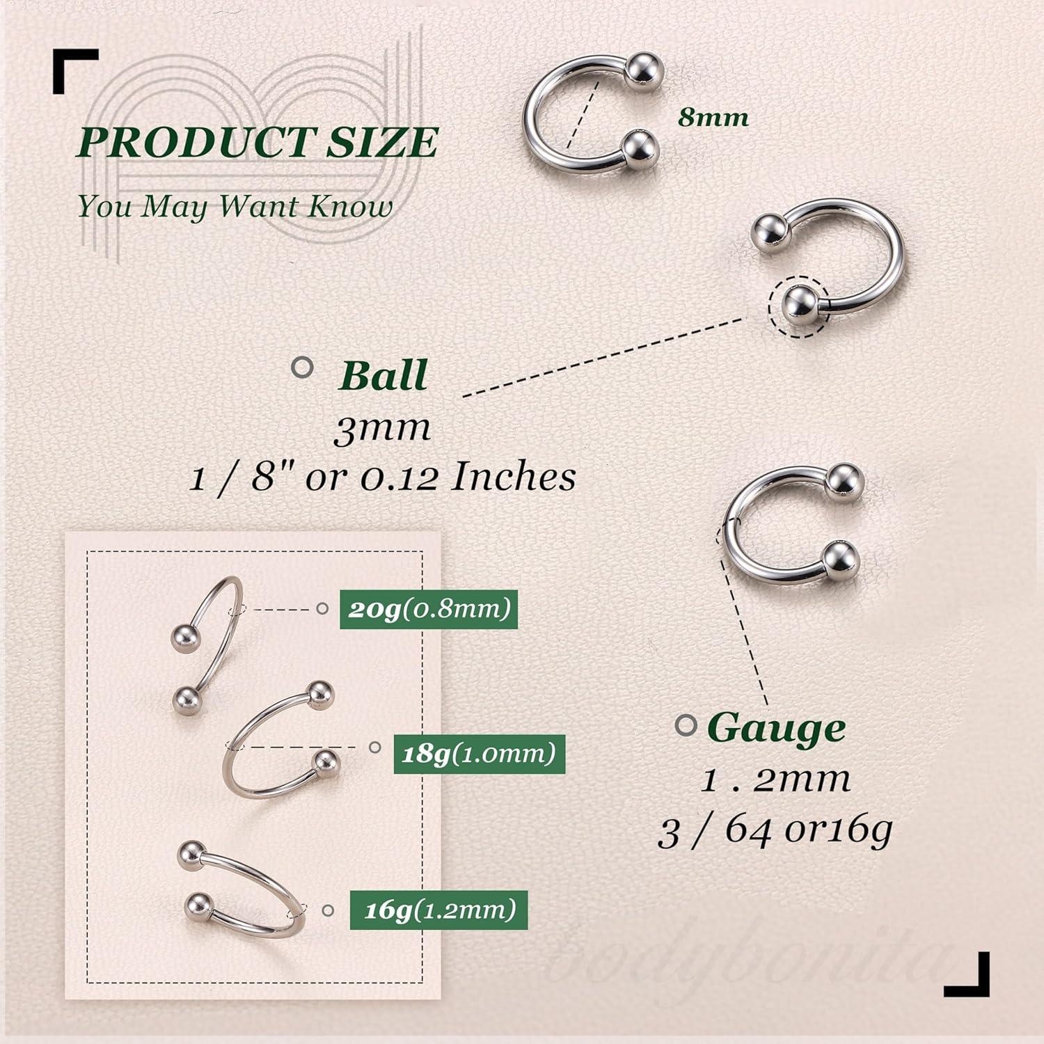 imageBodyBonita G23 Titanium Horseshoe Septum Rings 23pcs Nose Rings Circular Barbell Spikes Septum Jewelry Nose Piercing Jewelry Conch Helix Rook Lip Cartilage Earring Men Gold PlatedSilverBlackSilver3pcs