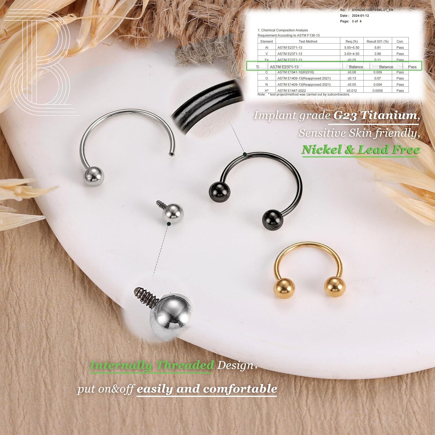 imageBodyBonita G23 Titanium Horseshoe Septum Rings 23pcs Nose Rings Circular Barbell Spikes Septum Jewelry Nose Piercing Jewelry Conch Helix Rook Lip Cartilage Earring Men Gold PlatedSilverBlackMixed3pcs