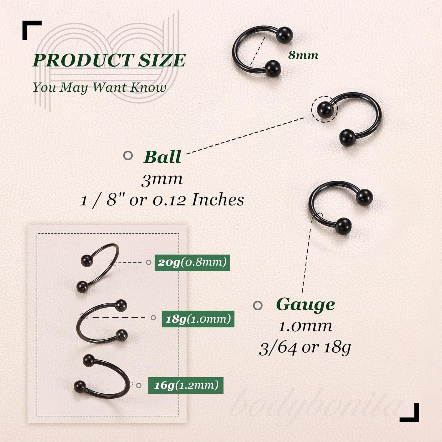 imageBodyBonita G23 Titanium Horseshoe Septum Rings 23pcs Nose Rings Circular Barbell Spikes Septum Jewelry Nose Piercing Jewelry Conch Helix Rook Lip Cartilage Earring Men Gold PlatedSilverBlackBlack3pcs