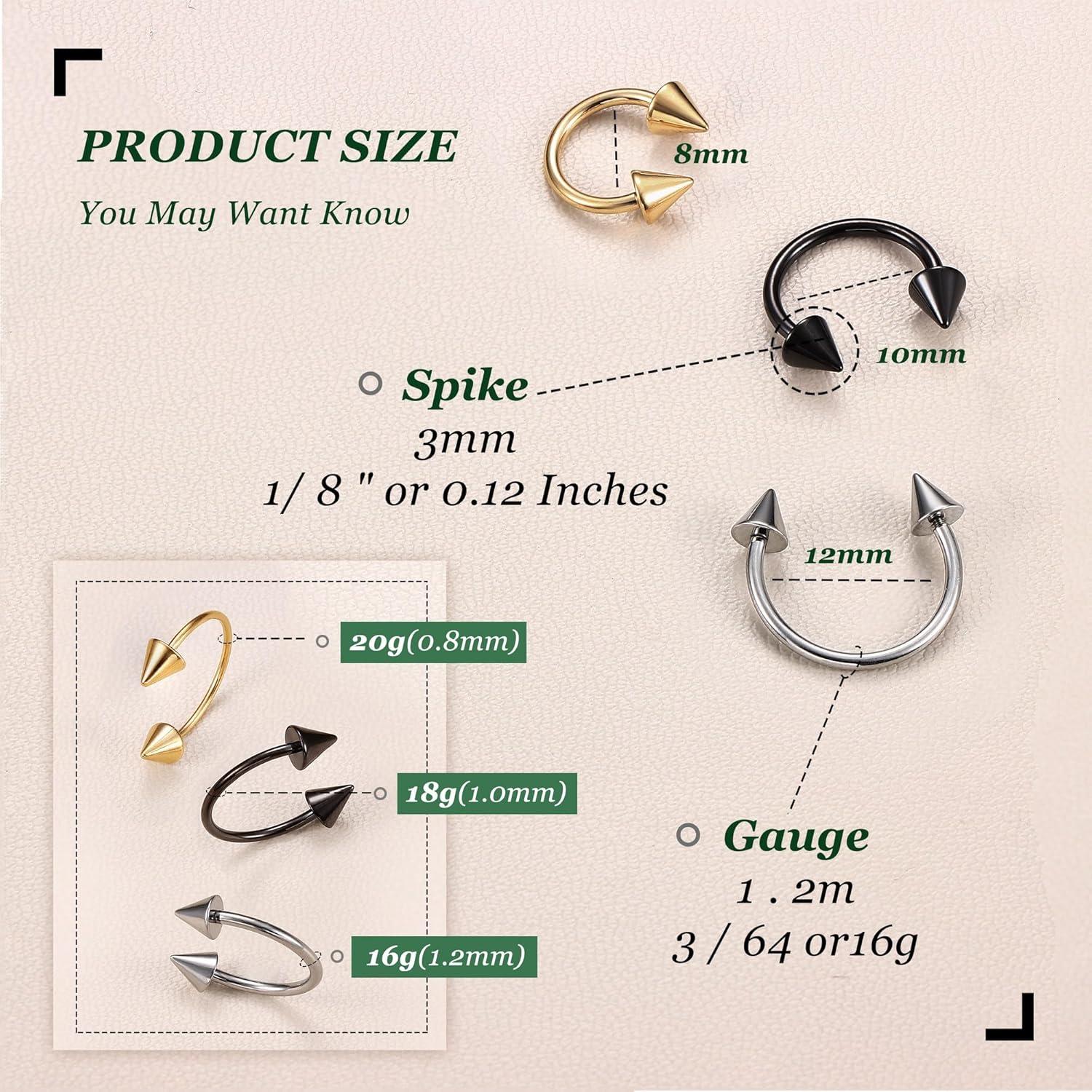 imageBodyBonita G23 Titanium Horseshoe Septum Rings 23pcs Nose Rings Circular Barbell Spikes Septum Jewelry Nose Piercing Jewelry Conch Helix Rook Lip Cartilage Earring Men Gold PlatedSilverBlackMixed3pcs