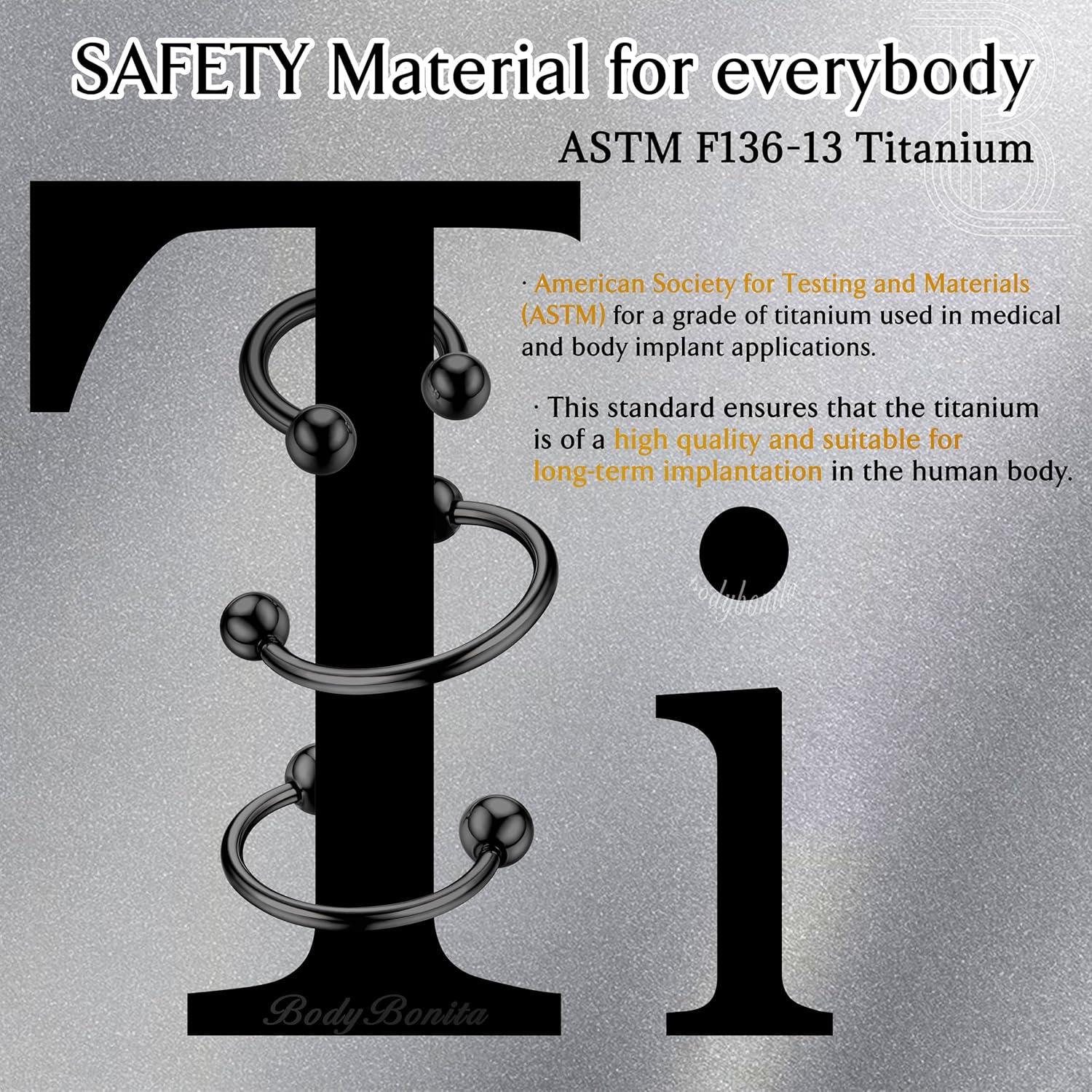 imageBodyBonita G23 Titanium Horseshoe Septum Rings 23pcs Nose Rings Circular Barbell Spikes Septum Jewelry Nose Piercing Jewelry Conch Helix Rook Lip Cartilage Earring Men Gold PlatedSilverBlackBlack3pcs