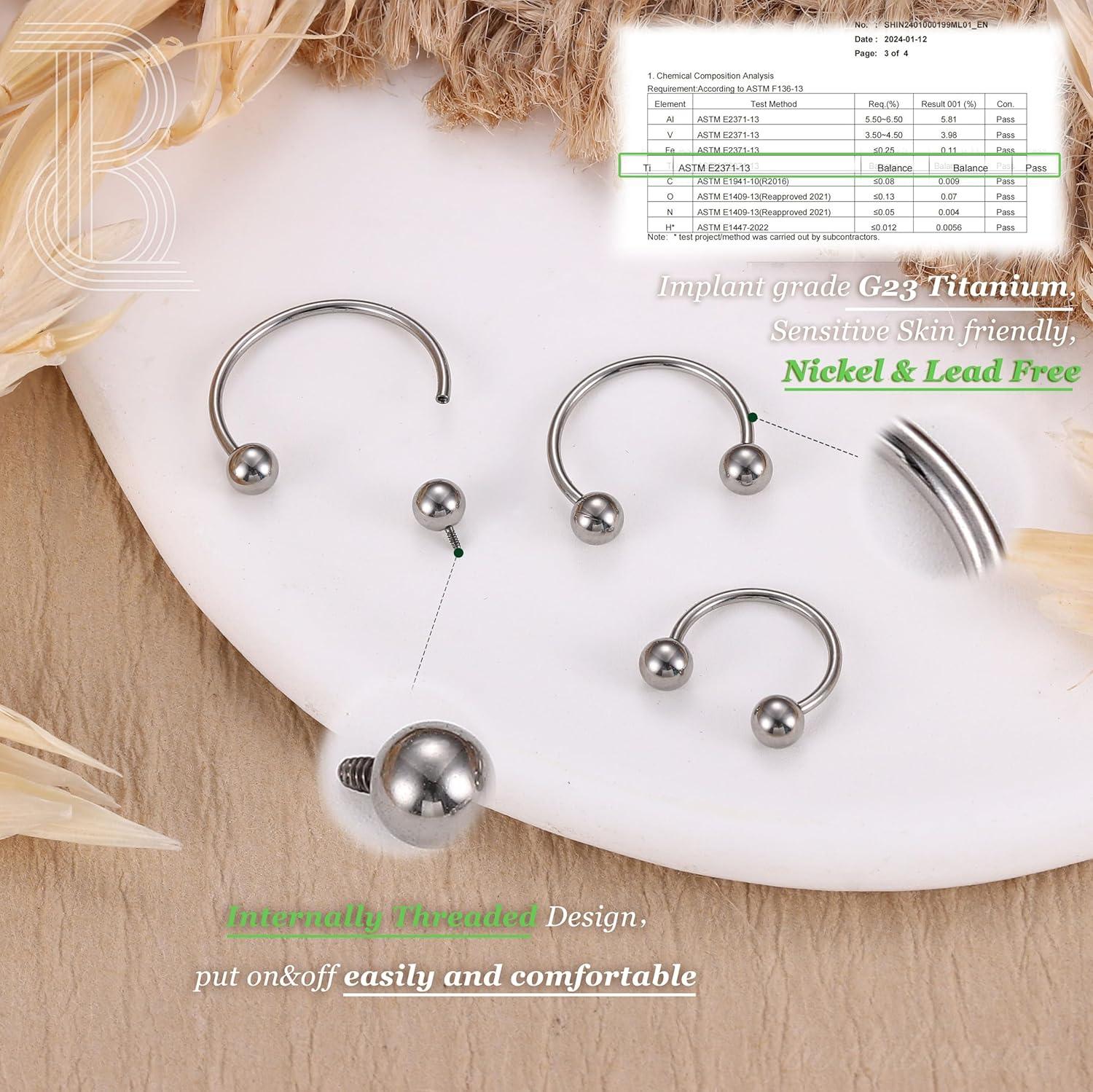 imageBodyBonita G23 Titanium Horseshoe Septum Rings 23pcs Nose Rings Circular Barbell Spikes Septum Jewelry Nose Piercing Jewelry Conch Helix Rook Lip Cartilage Earring Men Gold PlatedSilverBlackSilver3pcs