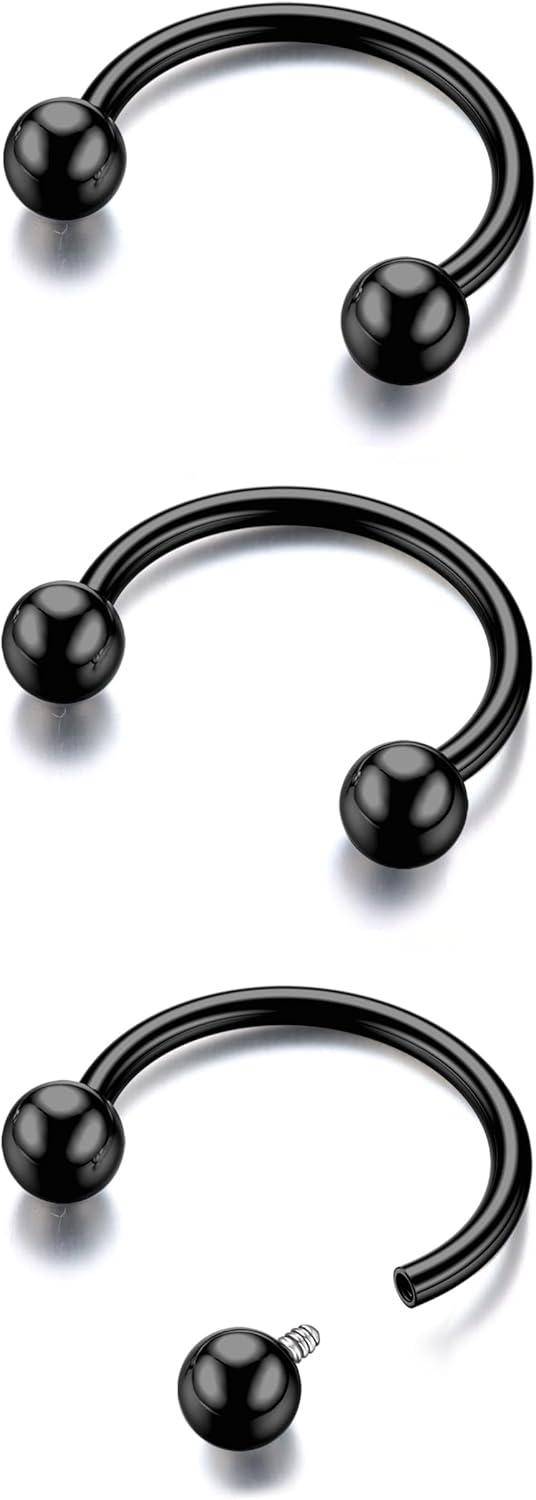 imageBodyBonita G23 Titanium Horseshoe Septum Rings 23pcs Nose Rings Circular Barbell Spikes Septum Jewelry Nose Piercing Jewelry Conch Helix Rook Lip Cartilage Earring Men Gold PlatedSilverBlackBlack3pcs