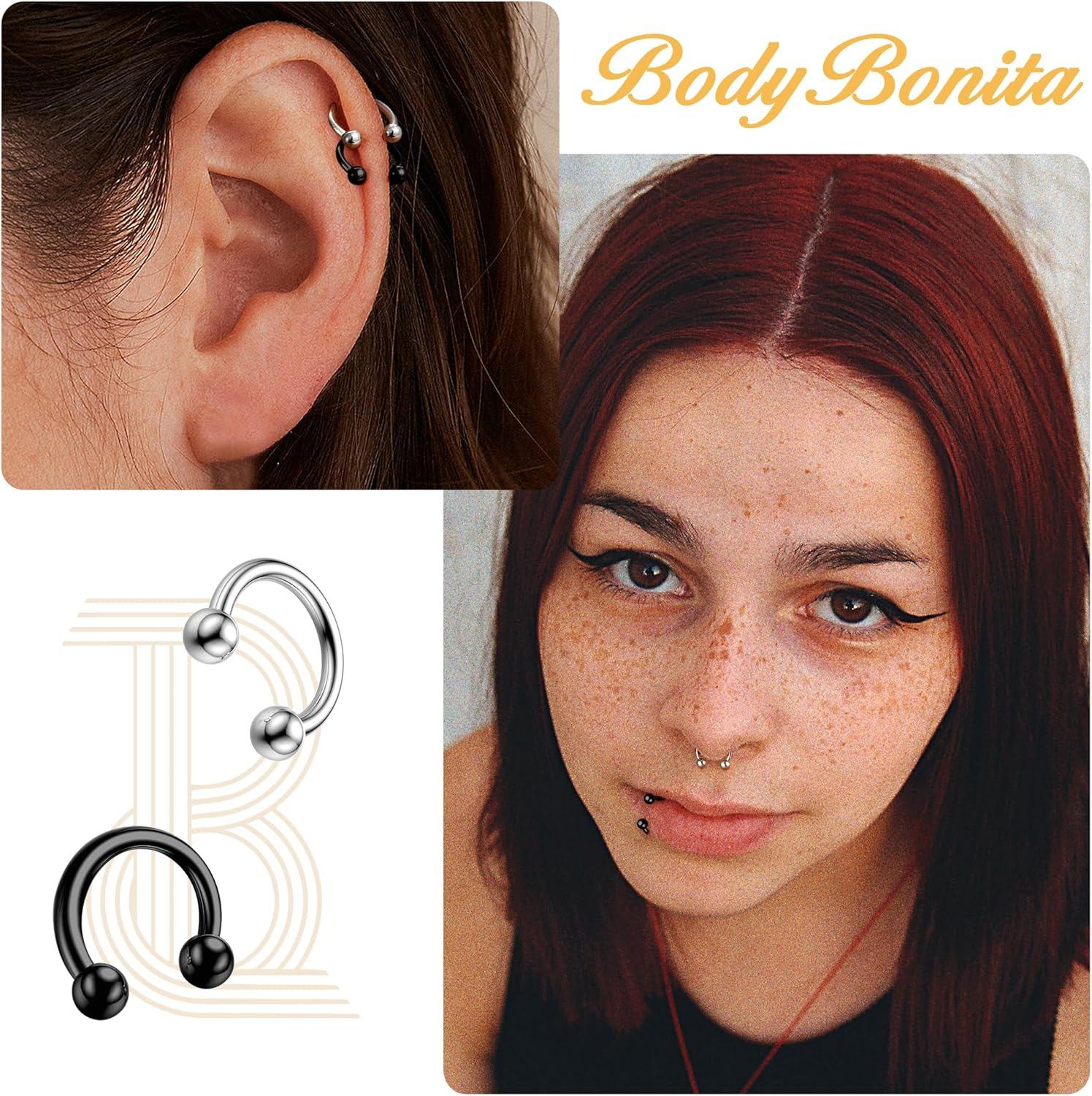 imageBodyBonita G23 Titanium Horseshoe Septum Rings 23pcs Nose Rings Circular Barbell Spikes Septum Jewelry Nose Piercing Jewelry Conch Helix Rook Lip Cartilage Earring Men Gold PlatedSilverBlackSilver and Black2pcs
