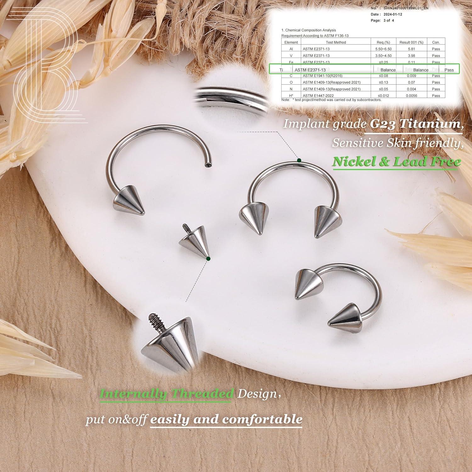 imageBodyBonita G23 Titanium Horseshoe Septum Rings 23pcs Nose Rings Circular Barbell Spikes Septum Jewelry Nose Piercing Jewelry Conch Helix Rook Lip Cartilage Earring Men Gold PlatedSilverBlackSilver3pcs
