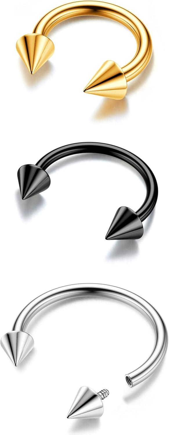 imageBodyBonita G23 Titanium Horseshoe Septum Rings 23pcs Nose Rings Circular Barbell Spikes Septum Jewelry Nose Piercing Jewelry Conch Helix Rook Lip Cartilage Earring Men Gold PlatedSilverBlackMixed3pcs
