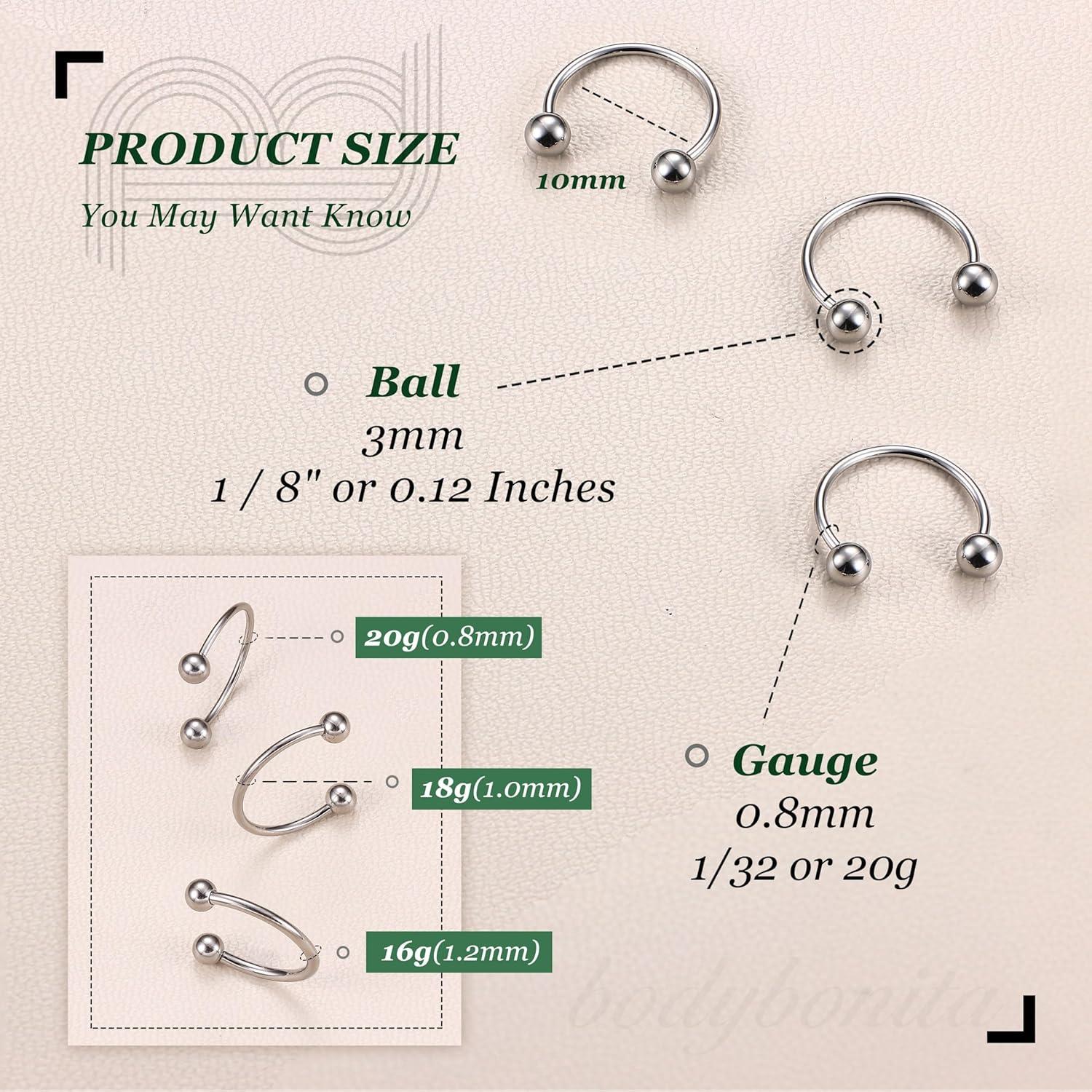 imageBodyBonita G23 Titanium Horseshoe Septum Rings 23pcs Nose Rings Circular Barbell Spikes Septum Jewelry Nose Piercing Jewelry Conch Helix Rook Lip Cartilage Earring Men Gold PlatedSilverBlackSilver3pcs