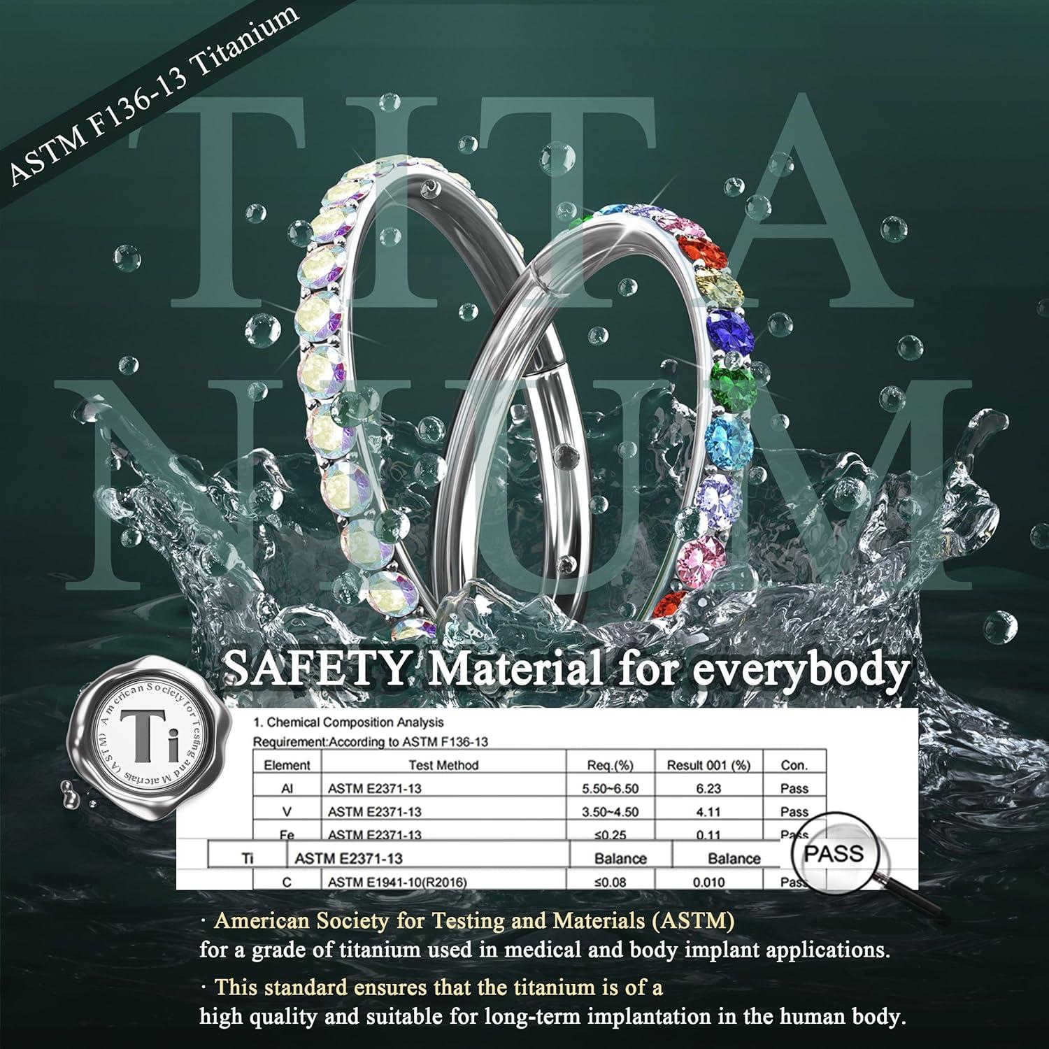 imageBodyBonita G23 Titanium Nose Rings Hoops ABRainbowClear CZ Nose Piercings 161820G Septum Rings Cartilage Helix Rook Tragus Lobe Daith Earrings Body Jewelry for Women Men 6789101112mmSilver Rainbow CZ5A 20G