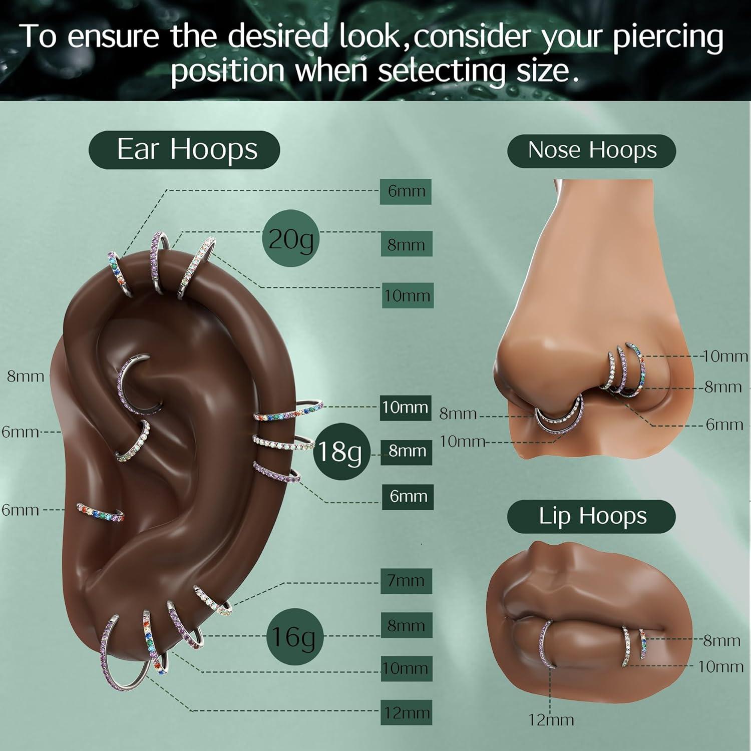 imageBodyBonita G23 Titanium Nose Rings Hoops ABRainbowClear CZ Nose Piercings 161820G Septum Rings Cartilage Helix Rook Tragus Lobe Daith Earrings Body Jewelry for Women Men 6789101112mmSilver AB CZ5A 16G18G