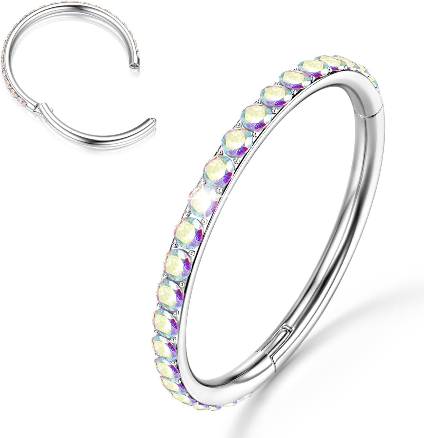 imageBodyBonita G23 Titanium Nose Rings Hoops ABRainbowClear CZ Nose Piercings 161820G Septum Rings Cartilage Helix Rook Tragus Lobe Daith Earrings Body Jewelry for Women Men 6789101112mmSilver AB CZ5A 20G