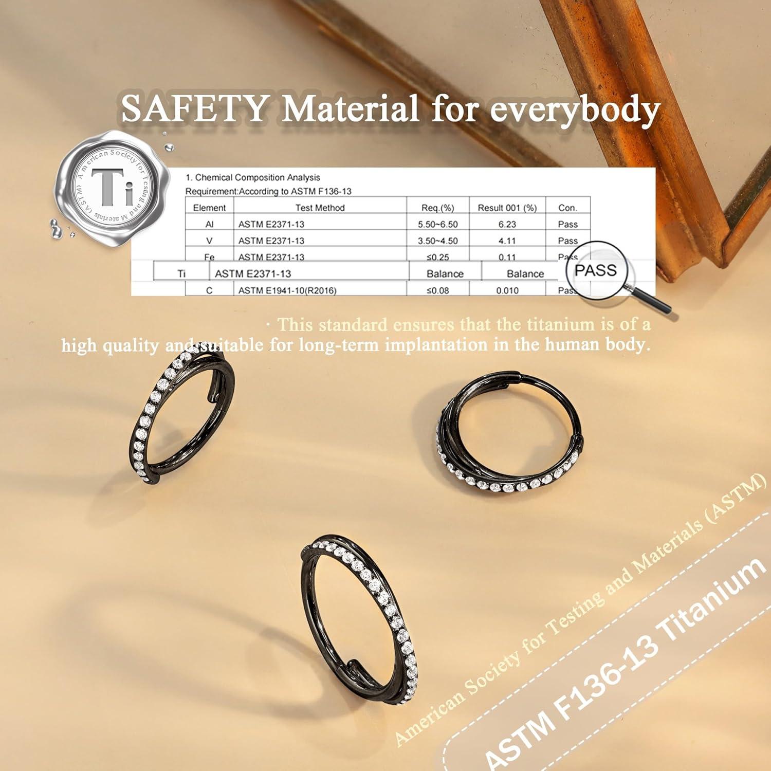 imageBodyBonita G23 Titanium Nose Rings Hoops ABRainbowClear CZ Nose Piercings 161820G Septum Rings Cartilage Helix Rook Tragus Lobe Daith Earrings Body Jewelry for Women Men 6789101112mmBlack Duo Hoop 20G