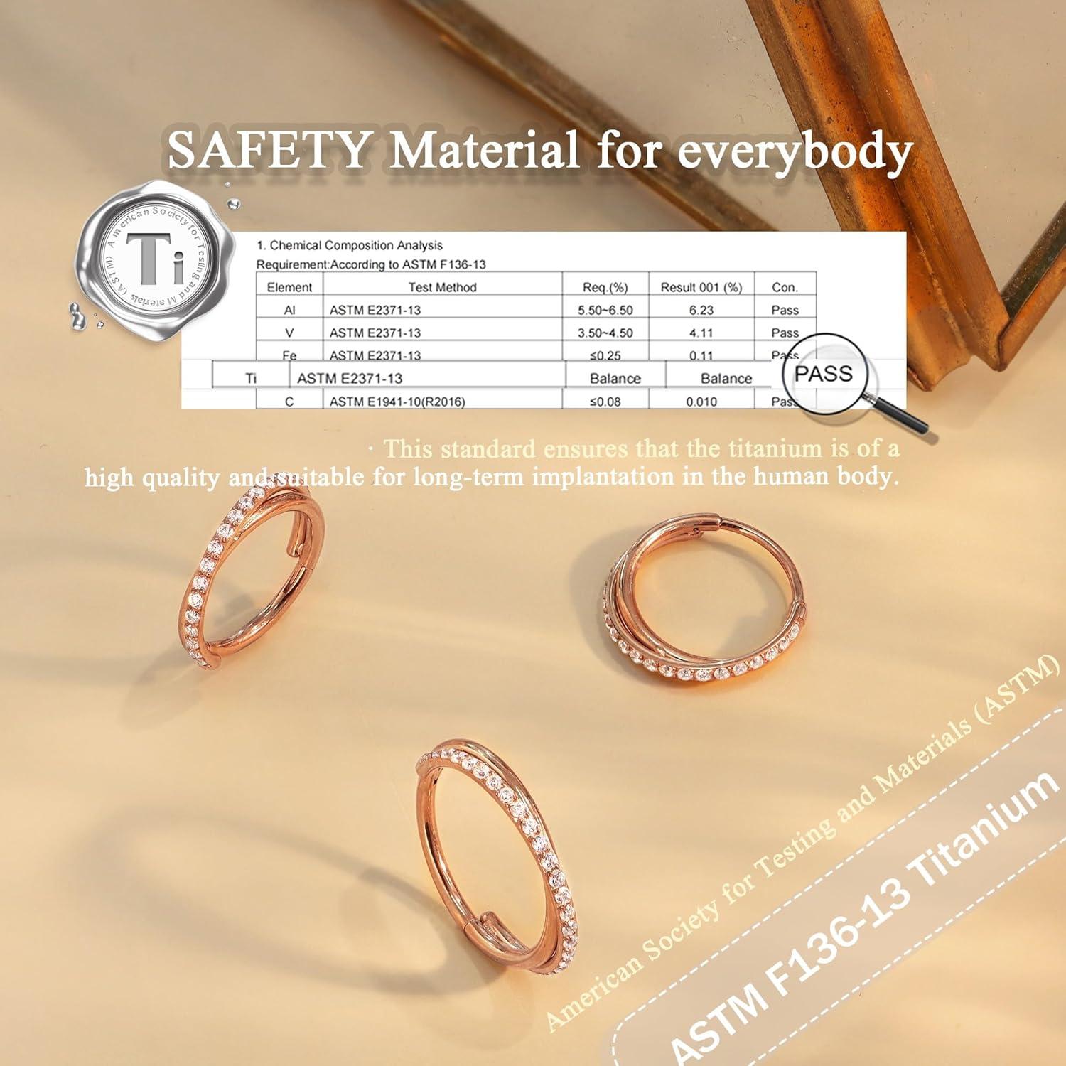 imageBodyBonita G23 Titanium Nose Rings Hoops ABRainbowClear CZ Nose Piercings 161820G Septum Rings Cartilage Helix Rook Tragus Lobe Daith Earrings Body Jewelry for Women Men 6789101112mmRose Gold Duo Hoop 16G18G