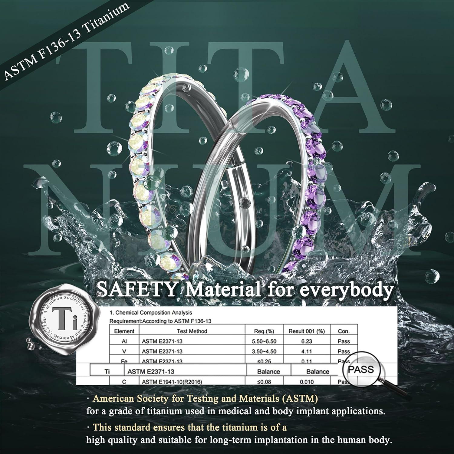 imageBodyBonita G23 Titanium Nose Rings Hoops ABRainbowClear CZ Nose Piercings 161820G Septum Rings Cartilage Helix Rook Tragus Lobe Daith Earrings Body Jewelry for Women Men 6789101112mmSilver Purple CZ5A 20G