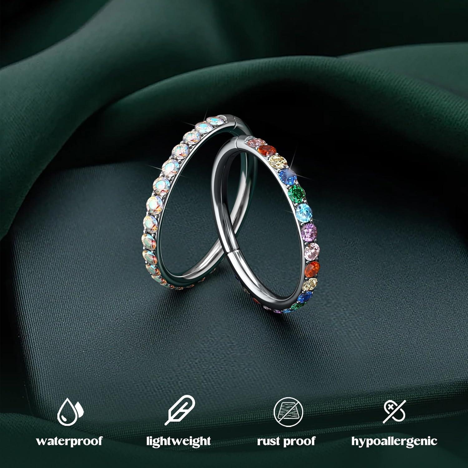 imageBodyBonita G23 Titanium Nose Rings Hoops ABRainbowClear CZ Nose Piercings 161820G Septum Rings Cartilage Helix Rook Tragus Lobe Daith Earrings Body Jewelry for Women Men 6789101112mmSilver Rainbow CZ5A 20G