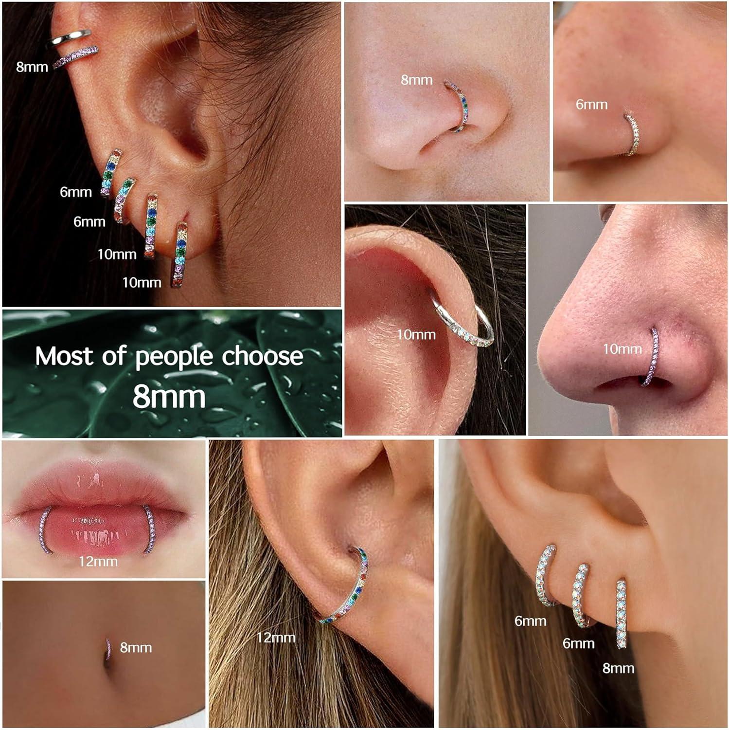 imageBodyBonita G23 Titanium Nose Rings Hoops ABRainbowClear CZ Nose Piercings 161820G Septum Rings Cartilage Helix Rook Tragus Lobe Daith Earrings Body Jewelry for Women Men 6789101112mmSilver AB CZ5A 16G18G