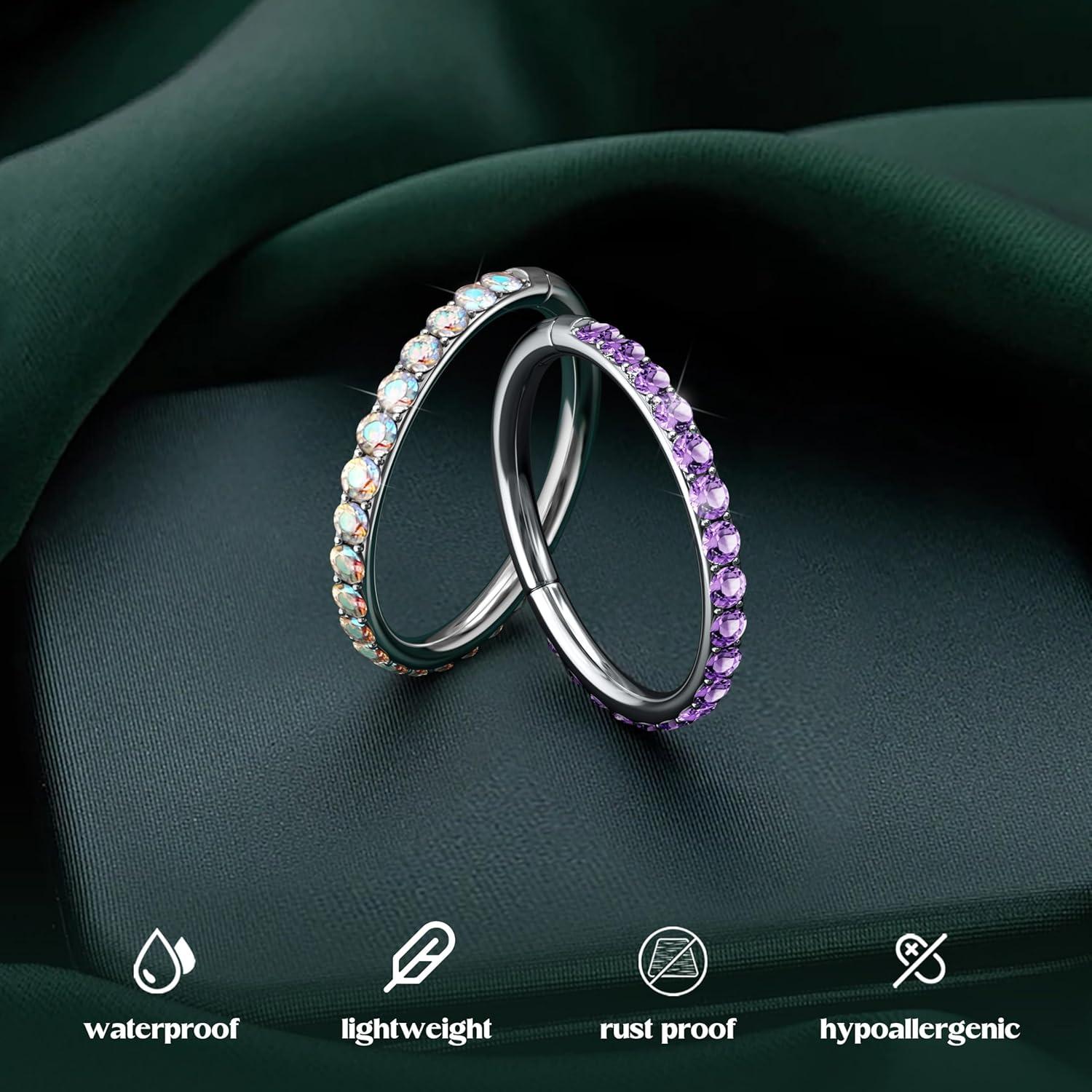 imageBodyBonita G23 Titanium Nose Rings Hoops ABRainbowClear CZ Nose Piercings 161820G Septum Rings Cartilage Helix Rook Tragus Lobe Daith Earrings Body Jewelry for Women Men 6789101112mmSilver Rainbow CZ5A 16G18G