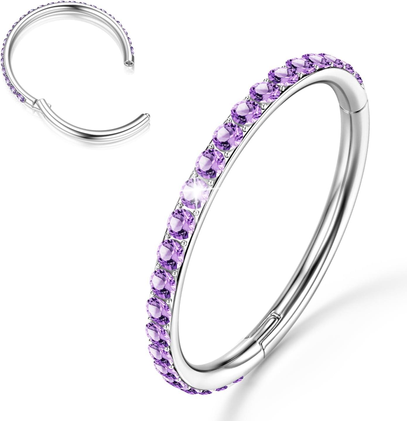 imageBodyBonita G23 Titanium Nose Rings Hoops ABRainbowClear CZ Nose Piercings 161820G Septum Rings Cartilage Helix Rook Tragus Lobe Daith Earrings Body Jewelry for Women Men 6789101112mmSilver Rainbow CZ5A 16G18G