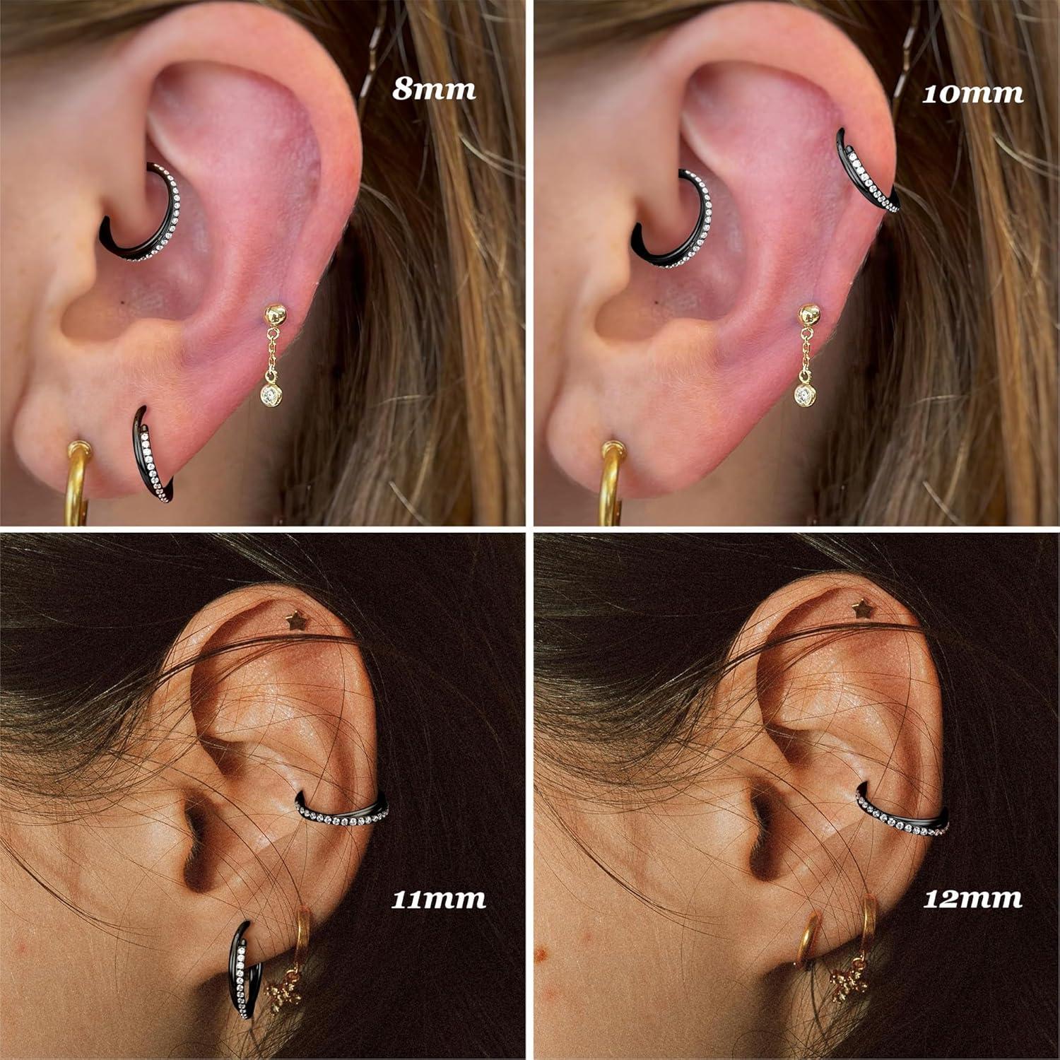 imageBodyBonita G23 Titanium Nose Rings Hoops ABRainbowClear CZ Nose Piercings 161820G Septum Rings Cartilage Helix Rook Tragus Lobe Daith Earrings Body Jewelry for Women Men 6789101112mmBlack Duo Hoop 20G