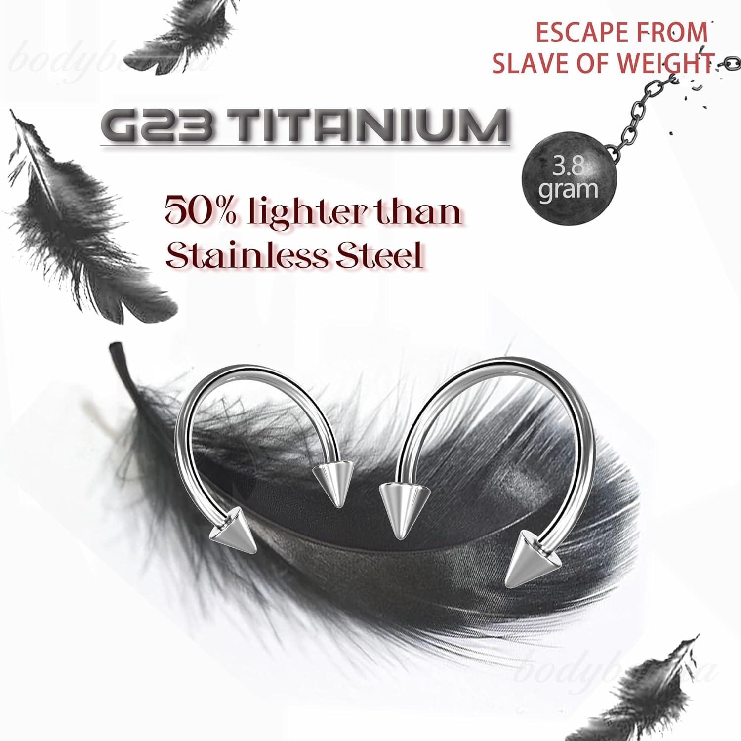 imageBodyBonita G23 Titanium Septum Rings 00024681012G Horseshoe Circular Barbell Spikes Stretched Pincher Nose Piercing Jewelry ASTM F136 Titanium Earrings for Women Men 10121619 mmTitaniumHorseshoe Spike