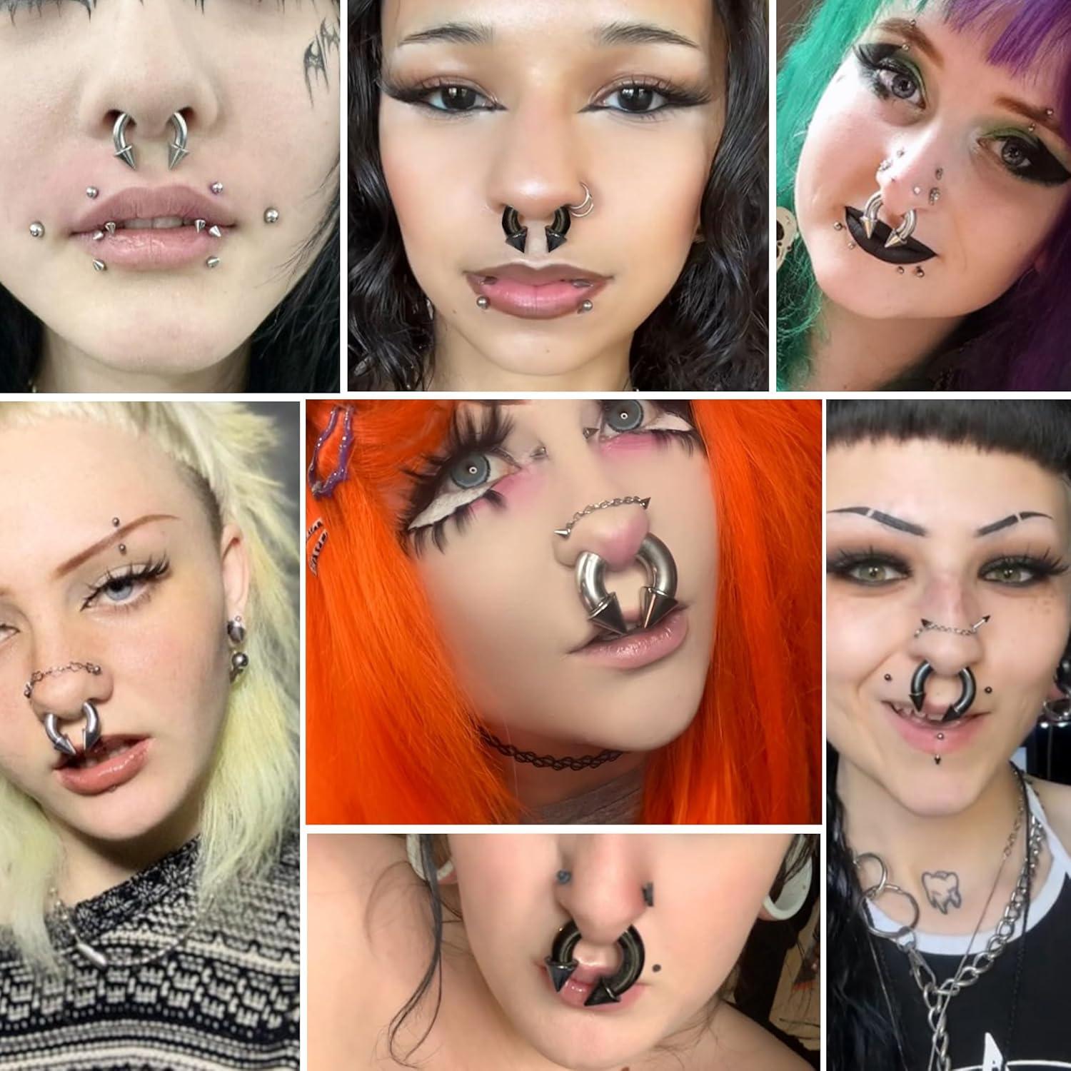 imageBodyBonita G23 Titanium Septum Rings 00024681012G Horseshoe Circular Barbell Spikes Stretched Pincher Nose Piercing Jewelry ASTM F136 Titanium Earrings for Women Men 10121619 mmBlackHorseshoe Spike