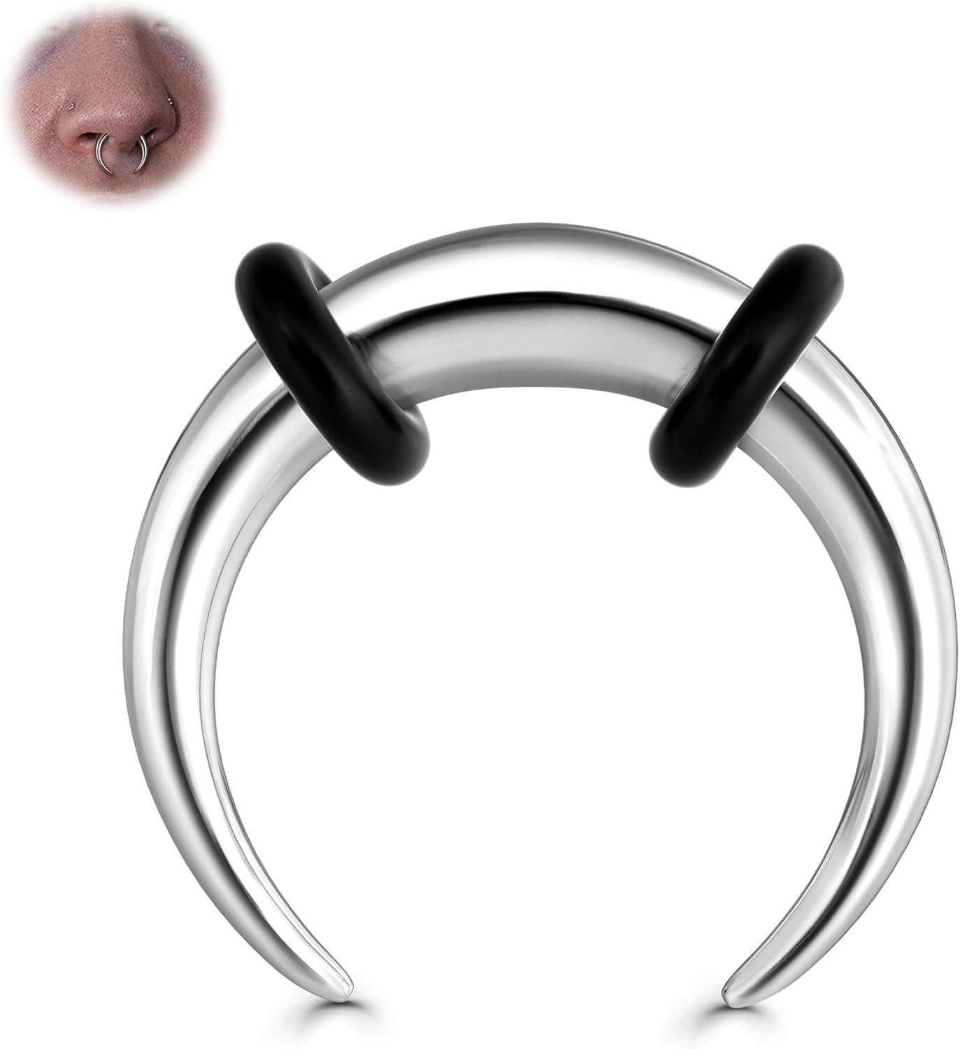 imageBodyBonita G23 Titanium Septum Rings 00024681012G Horseshoe Circular Barbell Spikes Stretched Pincher Nose Piercing Jewelry ASTM F136 Titanium Earrings for Women Men 10121619 mmTitaniumSeptum Pincher