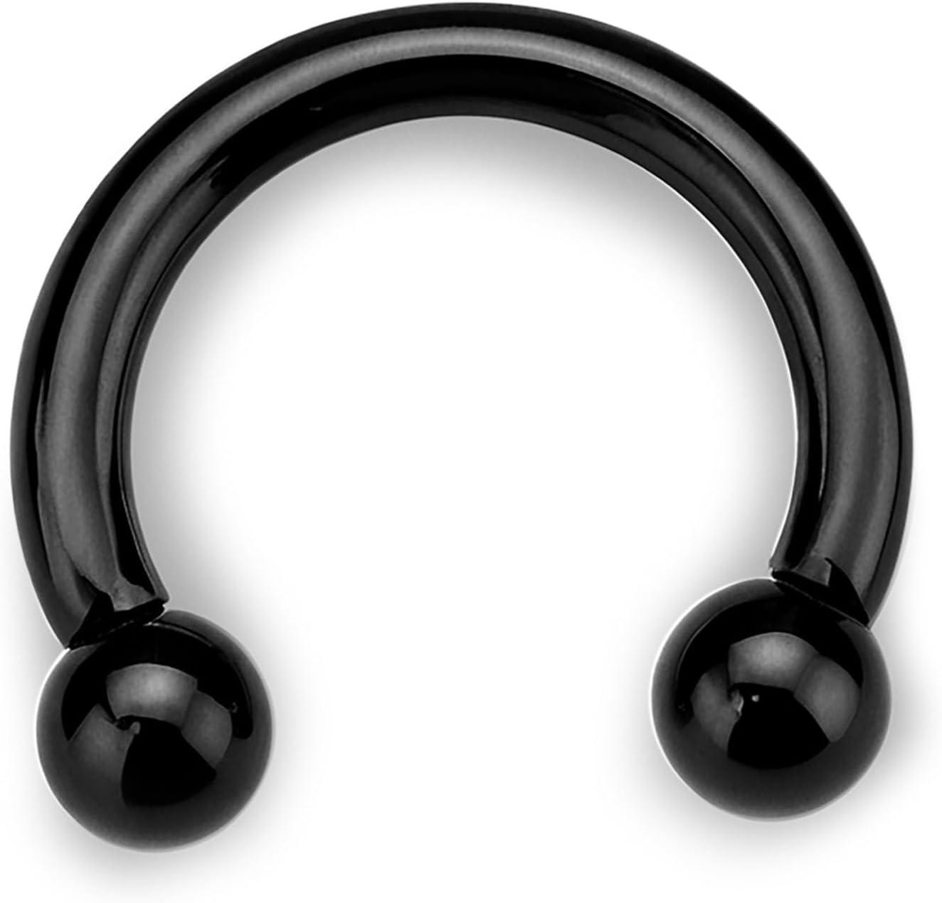 imageBodyBonita G23 Titanium Septum Rings 00024681012G Horseshoe Circular Barbell Spikes Stretched Pincher Nose Piercing Jewelry ASTM F136 Titanium Earrings for Women Men 10121619 mmBlackHorseshoe Balls