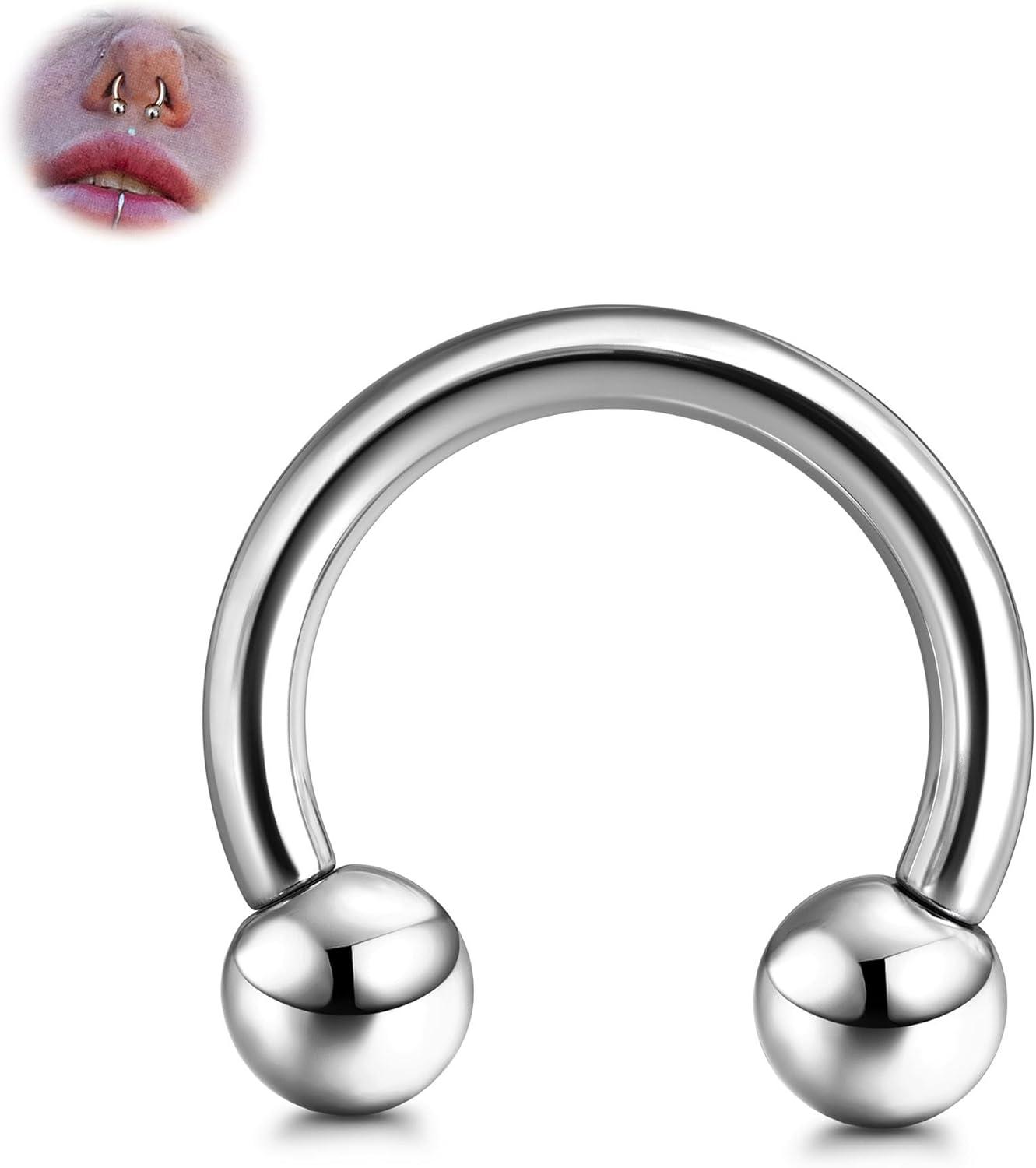 imageBodyBonita G23 Titanium Septum Rings 00024681012G Horseshoe Circular Barbell Spikes Stretched Pincher Nose Piercing Jewelry ASTM F136 Titanium Earrings for Women Men 10121619 mmTitaniumHorseshoe Balls