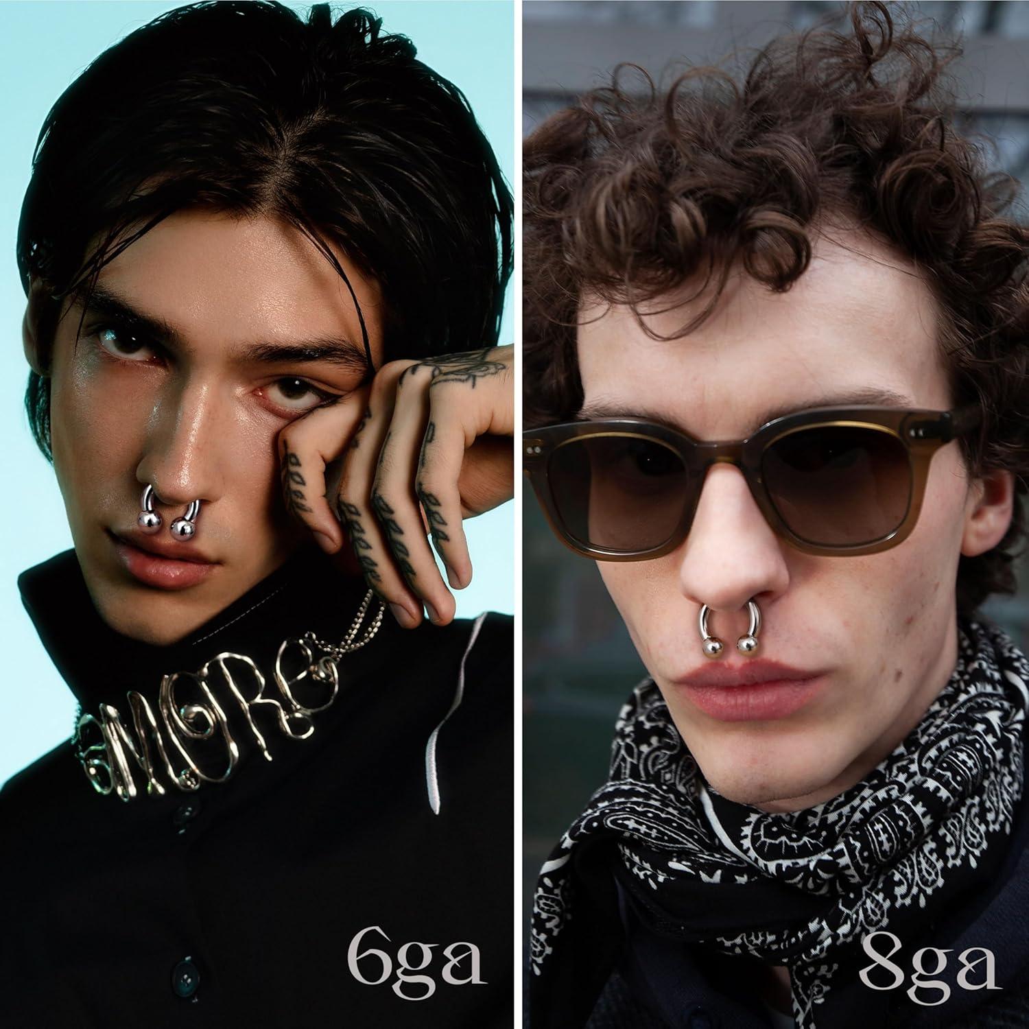 imageBodyBonita G23 Titanium Septum Rings 00024681012G Horseshoe Circular Barbell Spikes Stretched Pincher Nose Piercing Jewelry ASTM F136 Titanium Earrings for Women Men 10121619 mmTitaniumHorseshoe Balls