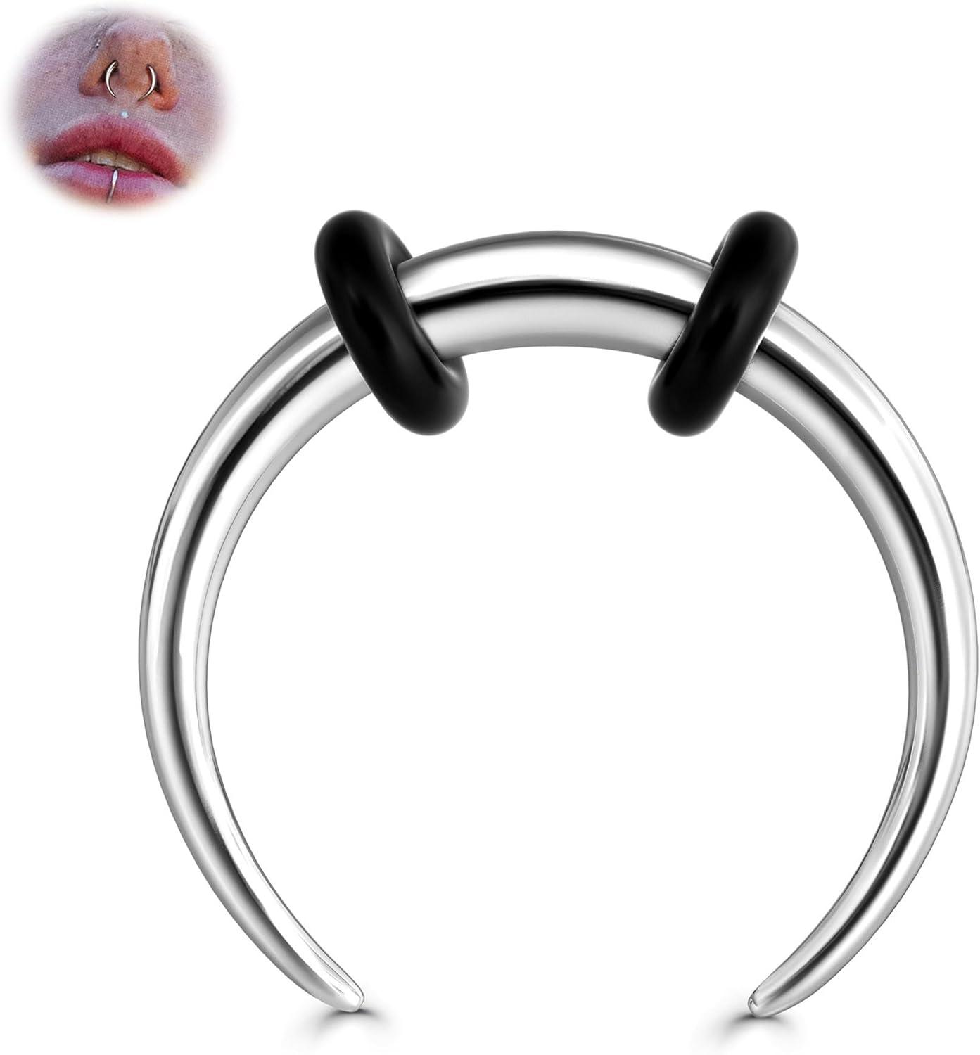 imageBodyBonita G23 Titanium Septum Rings 00024681012G Horseshoe Circular Barbell Spikes Stretched Pincher Nose Piercing Jewelry ASTM F136 Titanium Earrings for Women Men 10121619 mmTitaniumSeptum Pincher