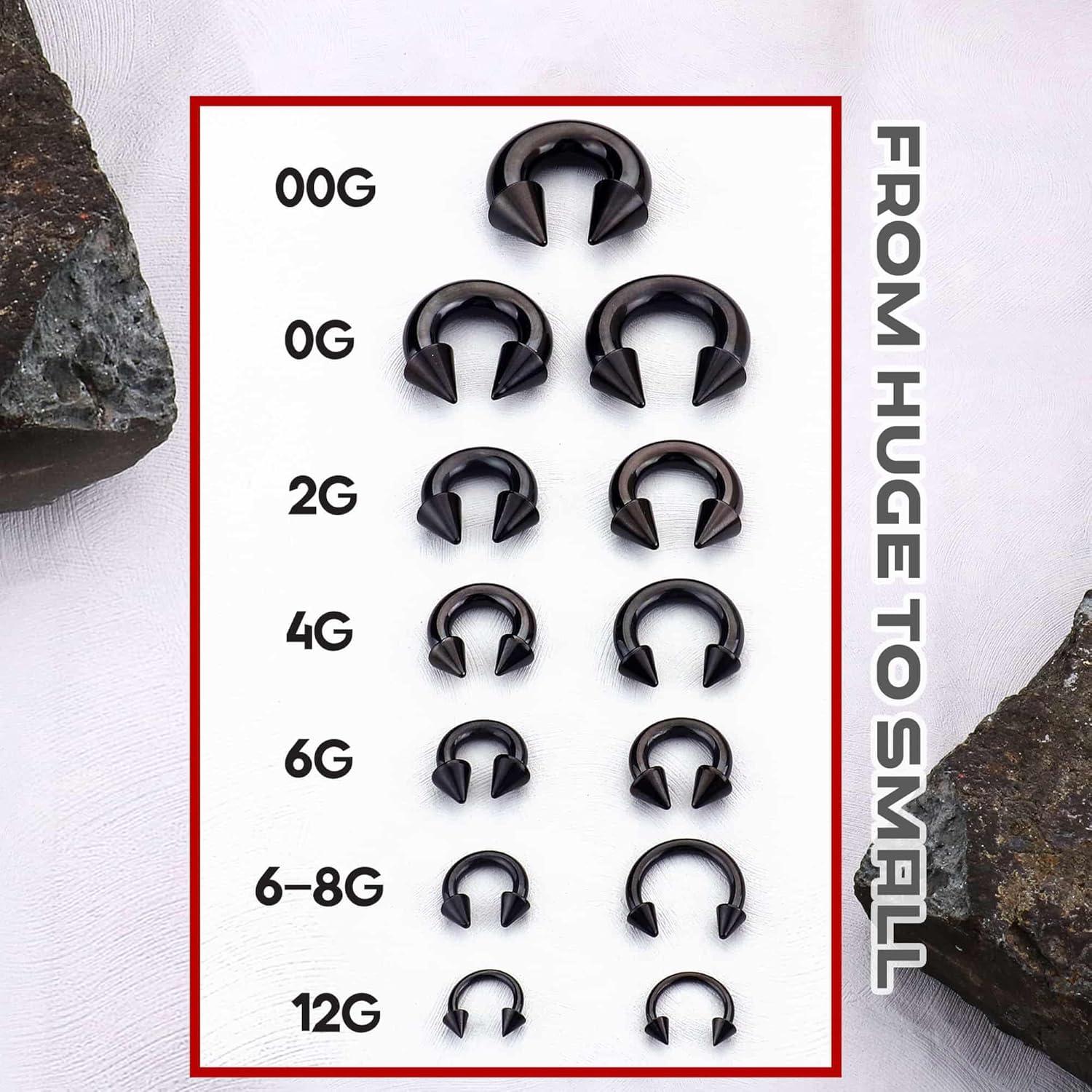 imageBodyBonita G23 Titanium Septum Rings 00024681012G Horseshoe Circular Barbell Spikes Stretched Pincher Nose Piercing Jewelry ASTM F136 Titanium Earrings for Women Men 10121619 mmBlackHorseshoe Spike