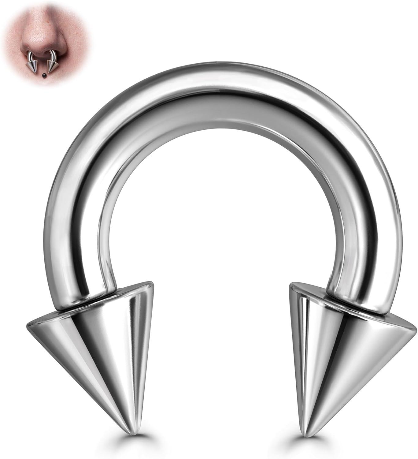 imageBodyBonita G23 Titanium Septum Rings 00024681012G Horseshoe Circular Barbell Spikes Stretched Pincher Nose Piercing Jewelry ASTM F136 Titanium Earrings for Women Men 10121619 mmTitaniumHorseshoe Spike