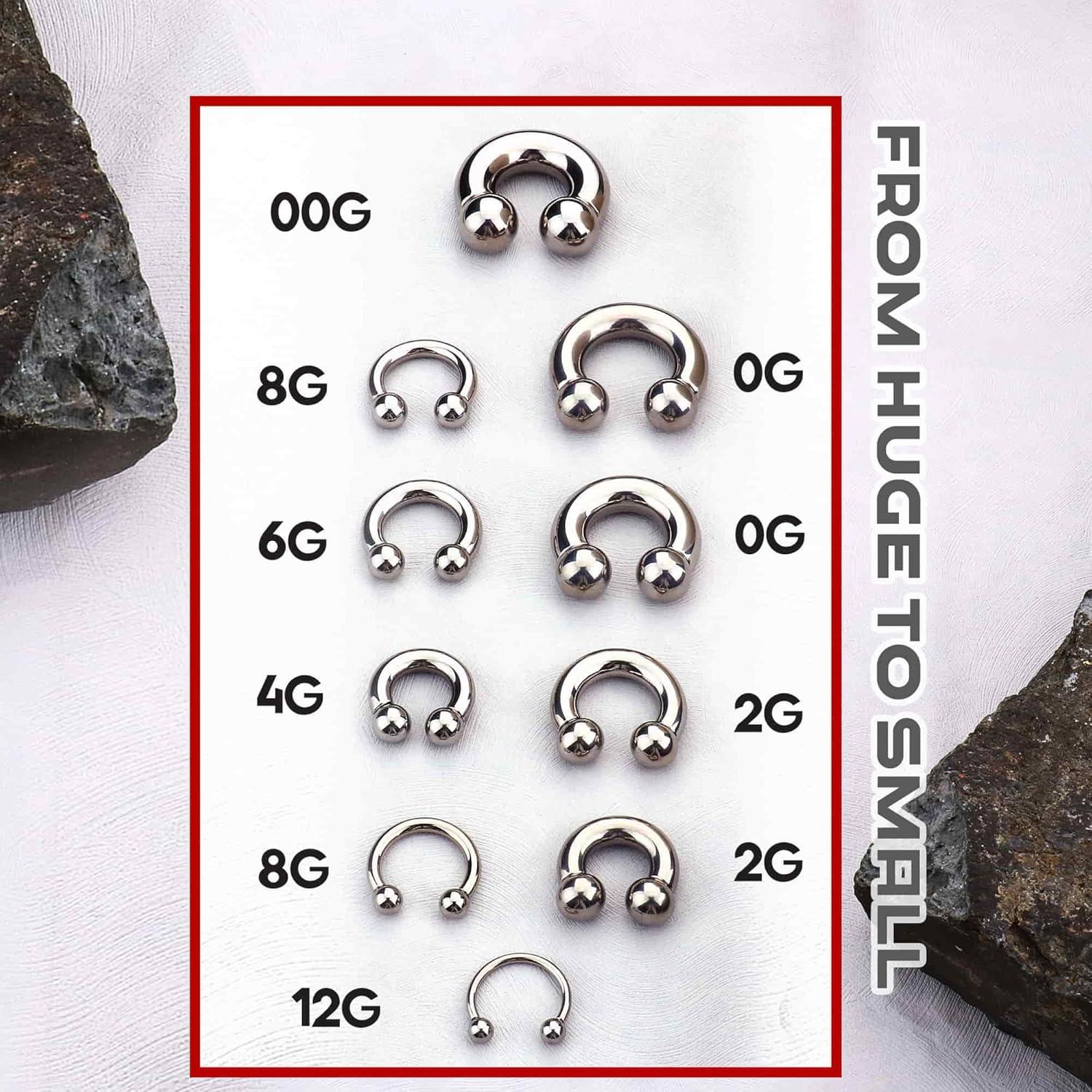 imageBodyBonita G23 Titanium Septum Rings 00024681012G Horseshoe Circular Barbell Spikes Stretched Pincher Nose Piercing Jewelry ASTM F136 Titanium Earrings for Women Men 10121619 mmTitaniumHorseshoe Balls