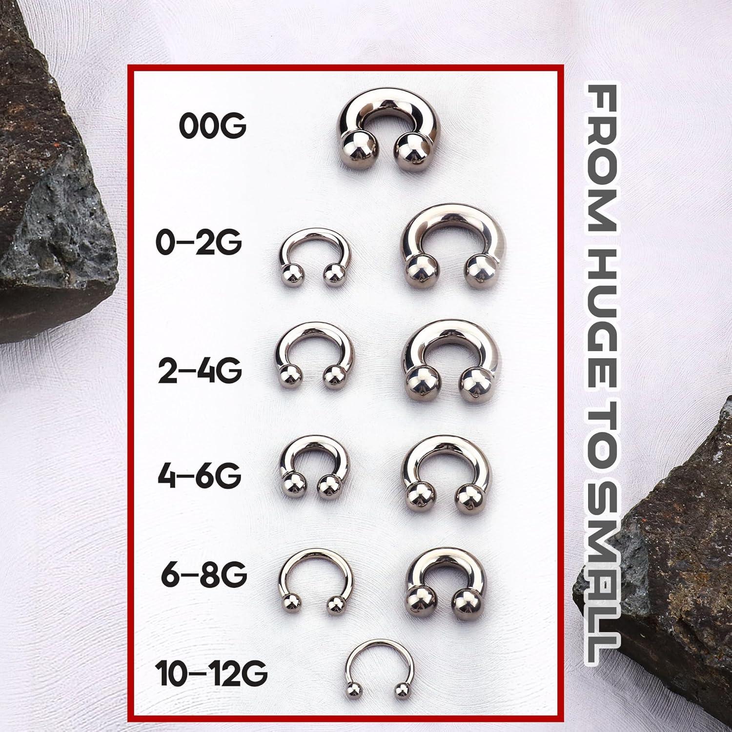 imageBodyBonita G23 Titanium Septum Rings 00024681012G Horseshoe Circular Barbell Spikes Stretched Pincher Nose Piercing Jewelry ASTM F136 Titanium Earrings for Women Men 10121619 mmTitaniumHorseshoe Balls