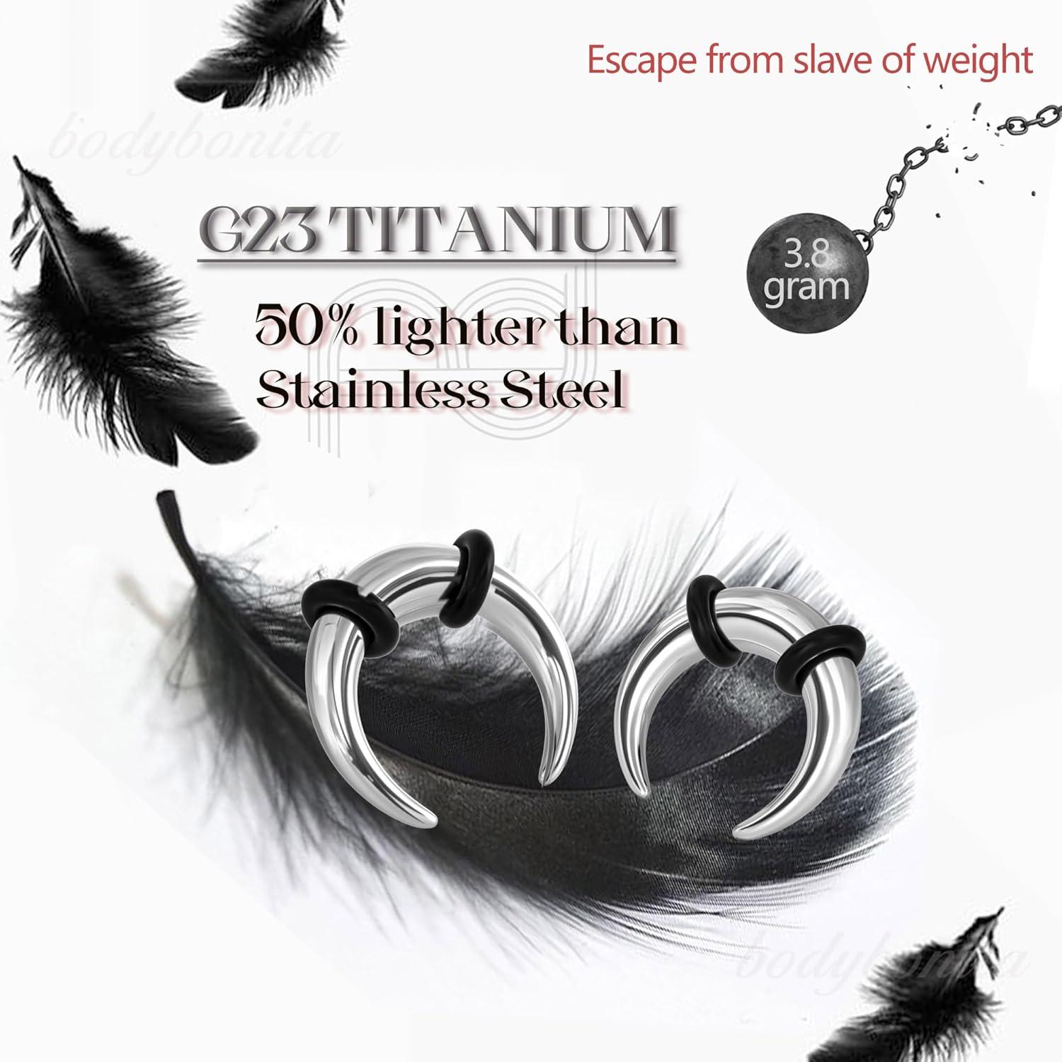 imageBodyBonita G23 Titanium Septum Rings 00024681012G Horseshoe Circular Barbell Spikes Stretched Pincher Nose Piercing Jewelry ASTM F136 Titanium Earrings for Women Men 10121619 mmTitaniumSeptum Pincher