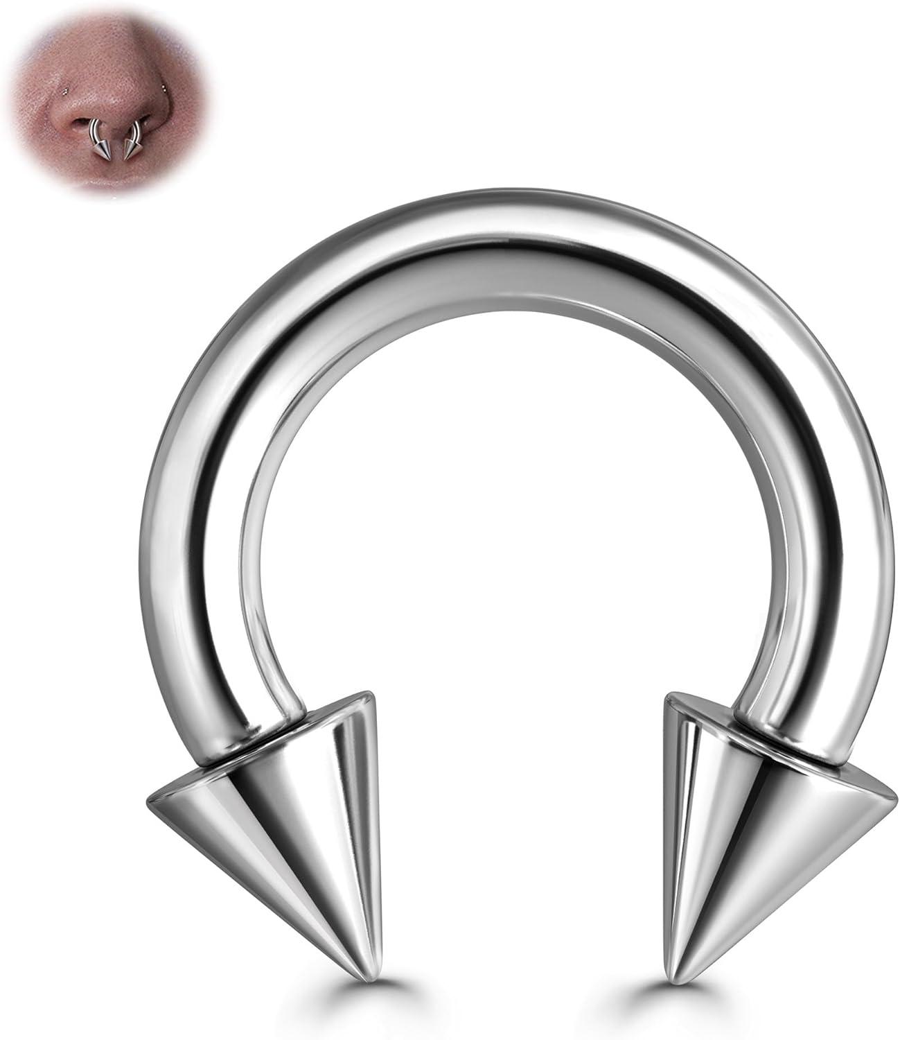 imageBodyBonita G23 Titanium Septum Rings 00024681012G Horseshoe Circular Barbell Spikes Stretched Pincher Nose Piercing Jewelry ASTM F136 Titanium Earrings for Women Men 10121619 mmTitaniumHorseshoe Spike