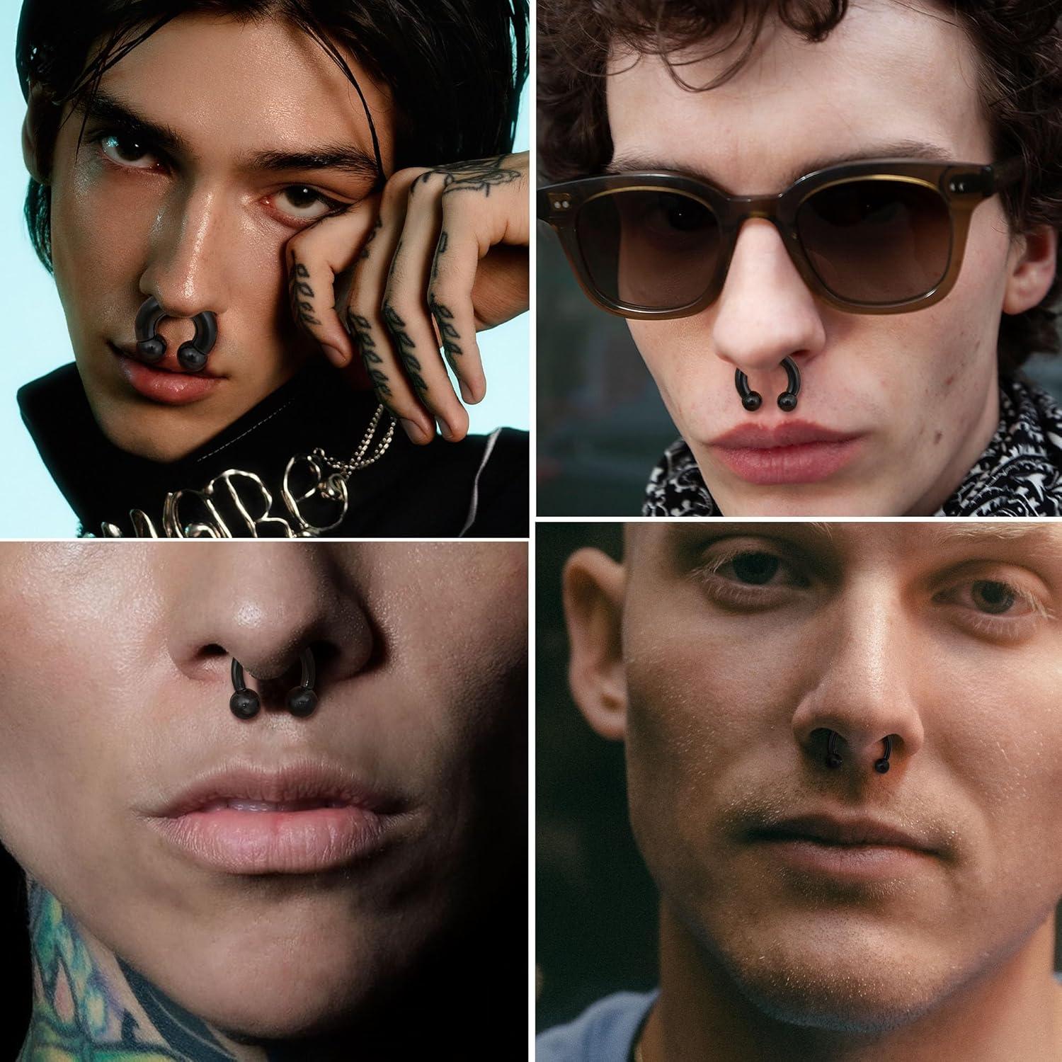 imageBodyBonita G23 Titanium Septum Rings 00024681012G Horseshoe Circular Barbell Spikes Stretched Pincher Nose Piercing Jewelry ASTM F136 Titanium Earrings for Women Men 10121619 mmBlackHorseshoe Balls